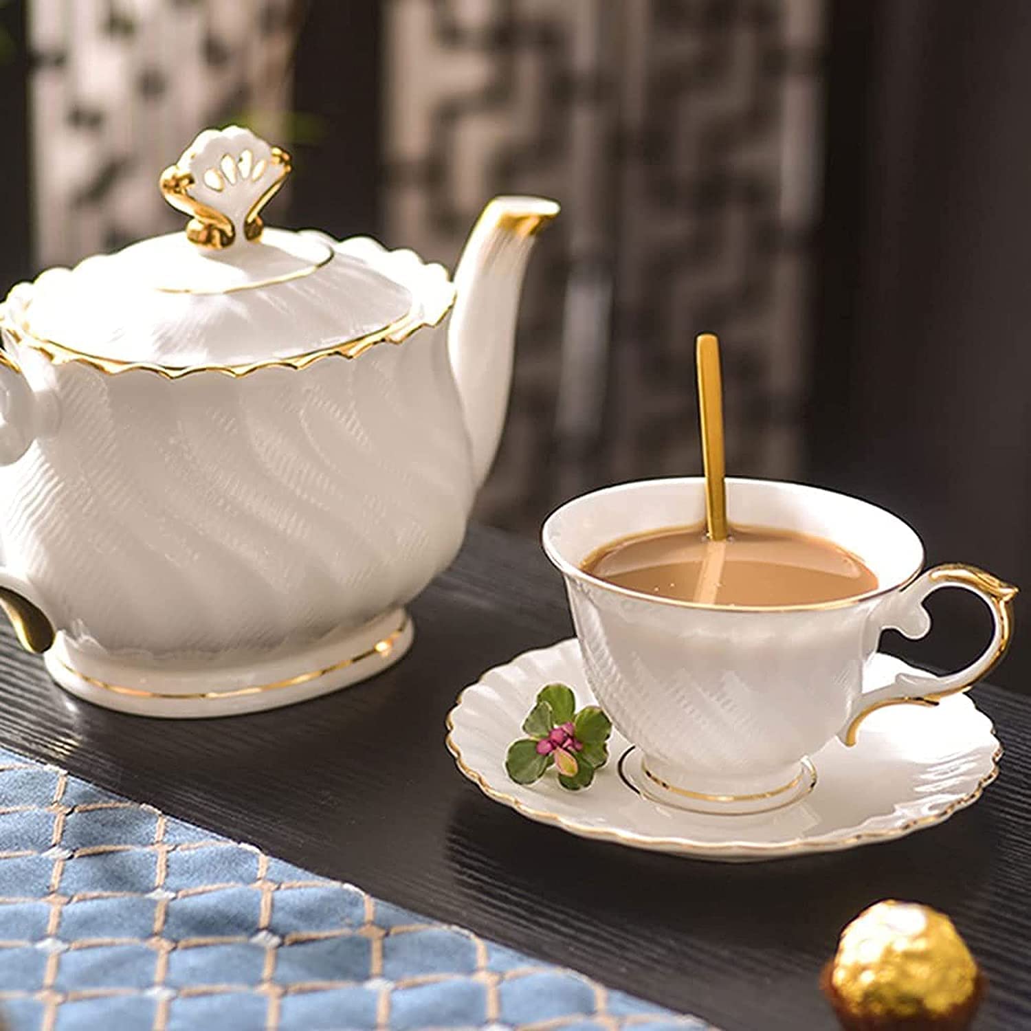 Premium 8.5 oz Bone China Coffee Mug & Saucer Set with Espresso Spoon - Porcelain Cappuccino, Latte, Tea & Mocha Cup - Perfect for Home, Office & Cafe Use