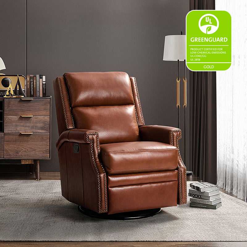 Canace Modern Genuine Leather Manual Glider Rocker Recliner Chair - Comfortable Swivel Lounge Chair for Living Room, Nursery, and Office Relaxation