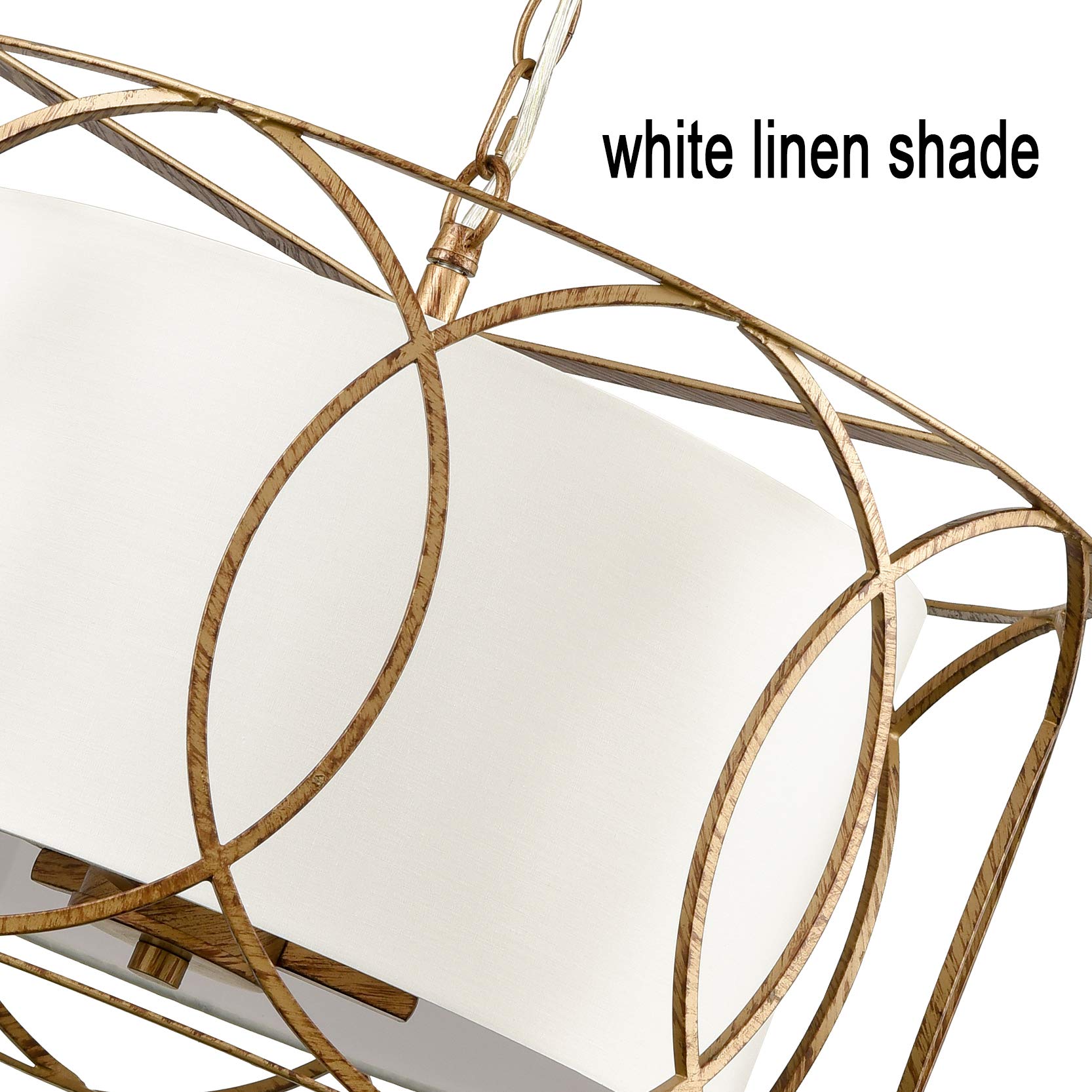 HYDELITE Brass Drum Pendant Light - 3-Light Modern Chandelier for Dining Table with White Linen Shade - Perfect for Kitchen Island, Breakfast Nook & Farmhouse Decor