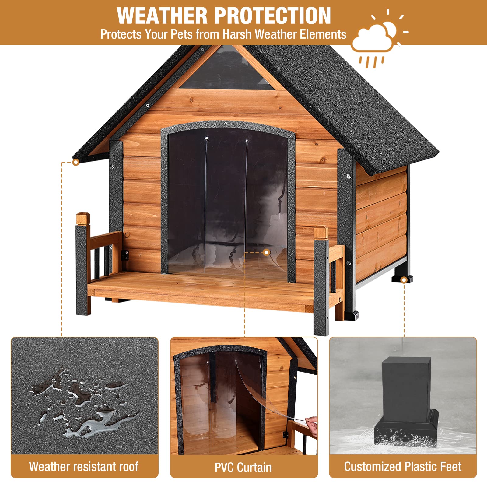 Sturdy Anti-Bite Metal Iron Frame Wooden Dog House - Weatherproof Outdoor/Indoor Kennel for Small, Medium & Large Dogs (Brown) - Perfect for Backyard, Patio, Garden & Indoor Pet Shelter