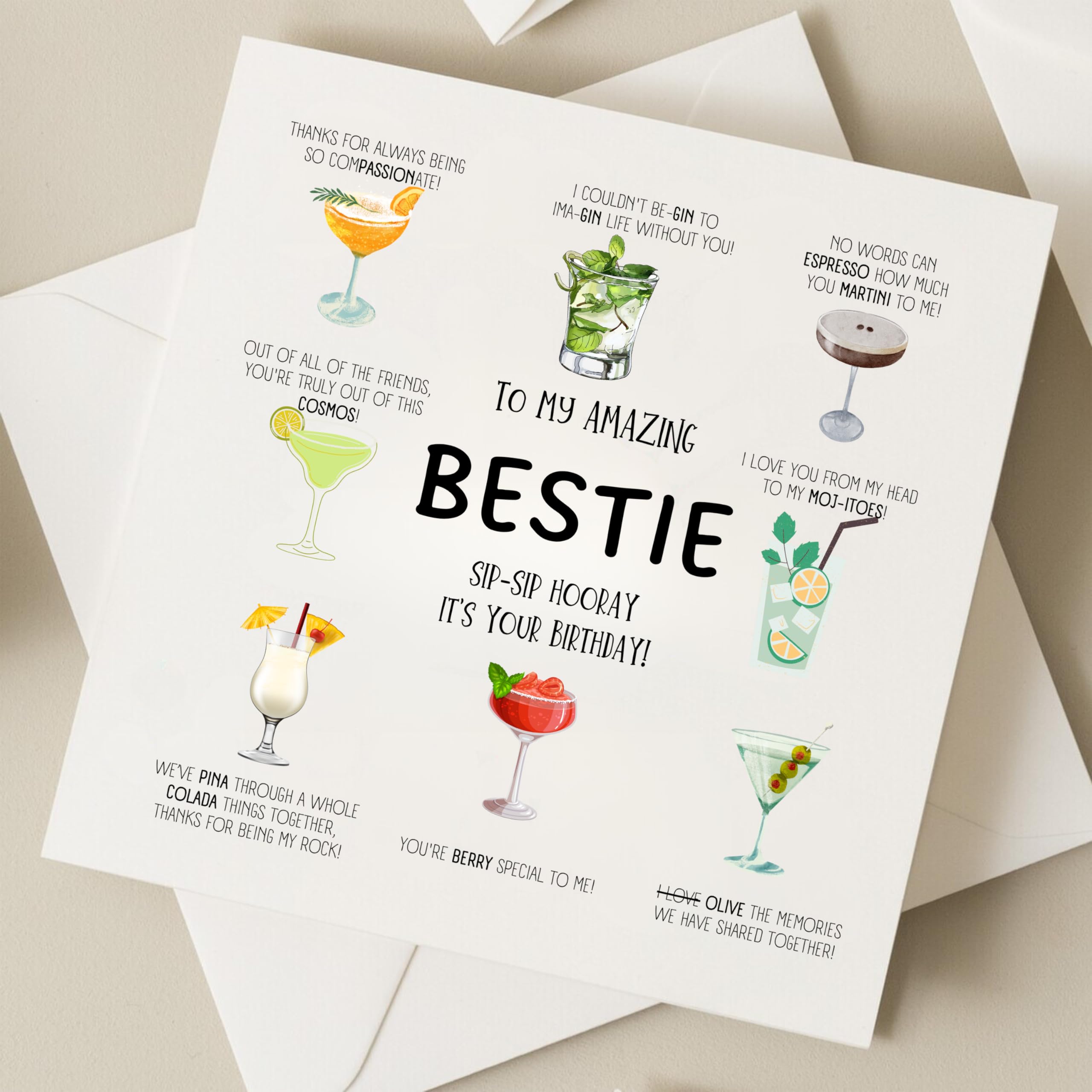 TEEMI Best Friend Birthday Card - Funny Cocktail Themed Greeting Card for Besties, BFFs & Close Friends | Perfect for Birthdays, Galentine's Day & Friendship Celebrations