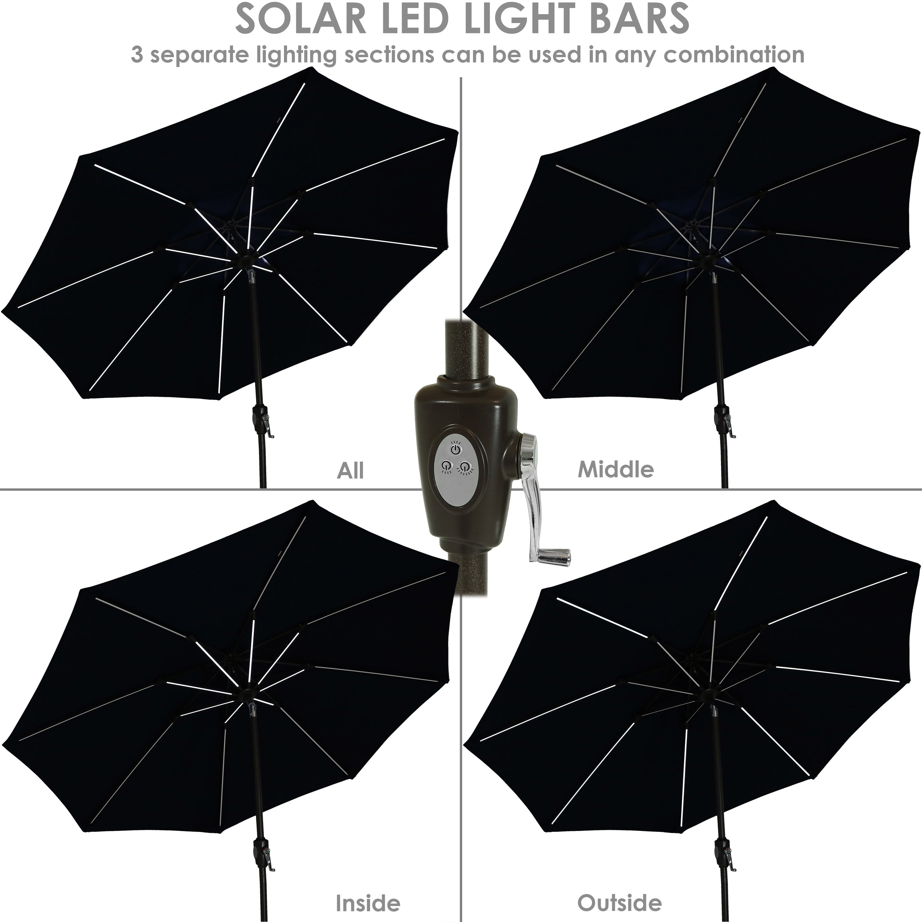 Sunnydaze 9 Foot Solar Sunbrella Patio Umbrella with Push Button Tilt & Crank - Perfect for Poolside, Backyard, and Outdoor Dining Areas