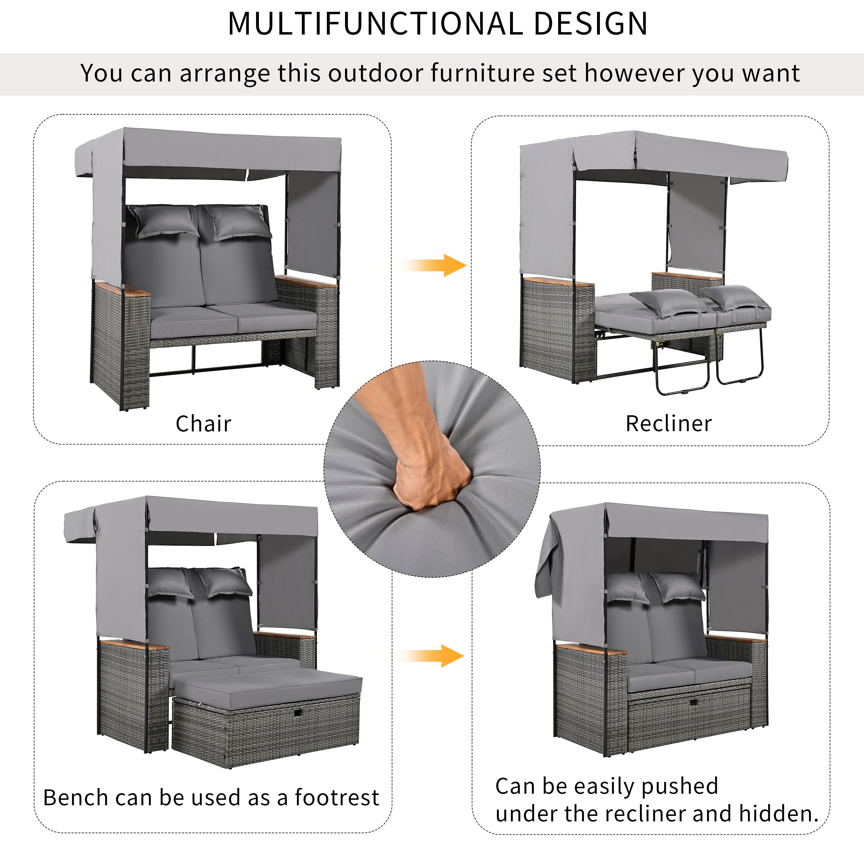 2-Piece Outdoor Rattan Daybed with 5 Adjustable Positions - Patio Loveseat Sofa Set for Poolside, Garden, or Backyard Relaxation
