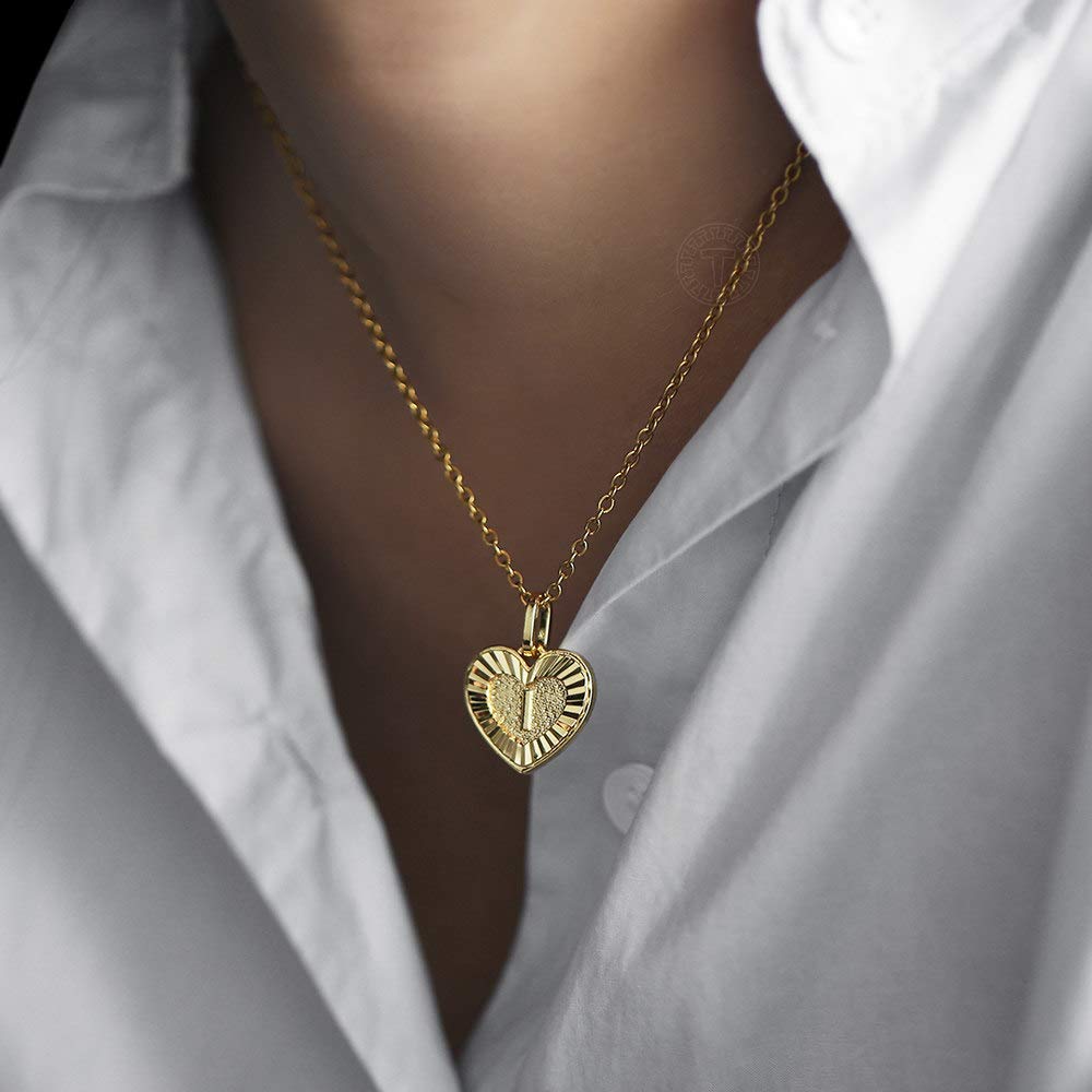 Trendy Gold Plated Women's Initial Necklace - Heart Letter A-Z Pendant with Rolo Chain, Perfect for Gifts, Anniversaries & Everyday Elegance