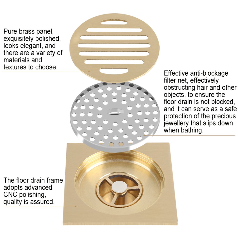 Brass Shower Floor Drain with Removable Strainer Cover - Anti-Clogging Bathroom Tile Insert Drain for Kitchen, Washroom, Garage & Basement | Durable & Stylish Bathroom Upgrade for Modern Homes