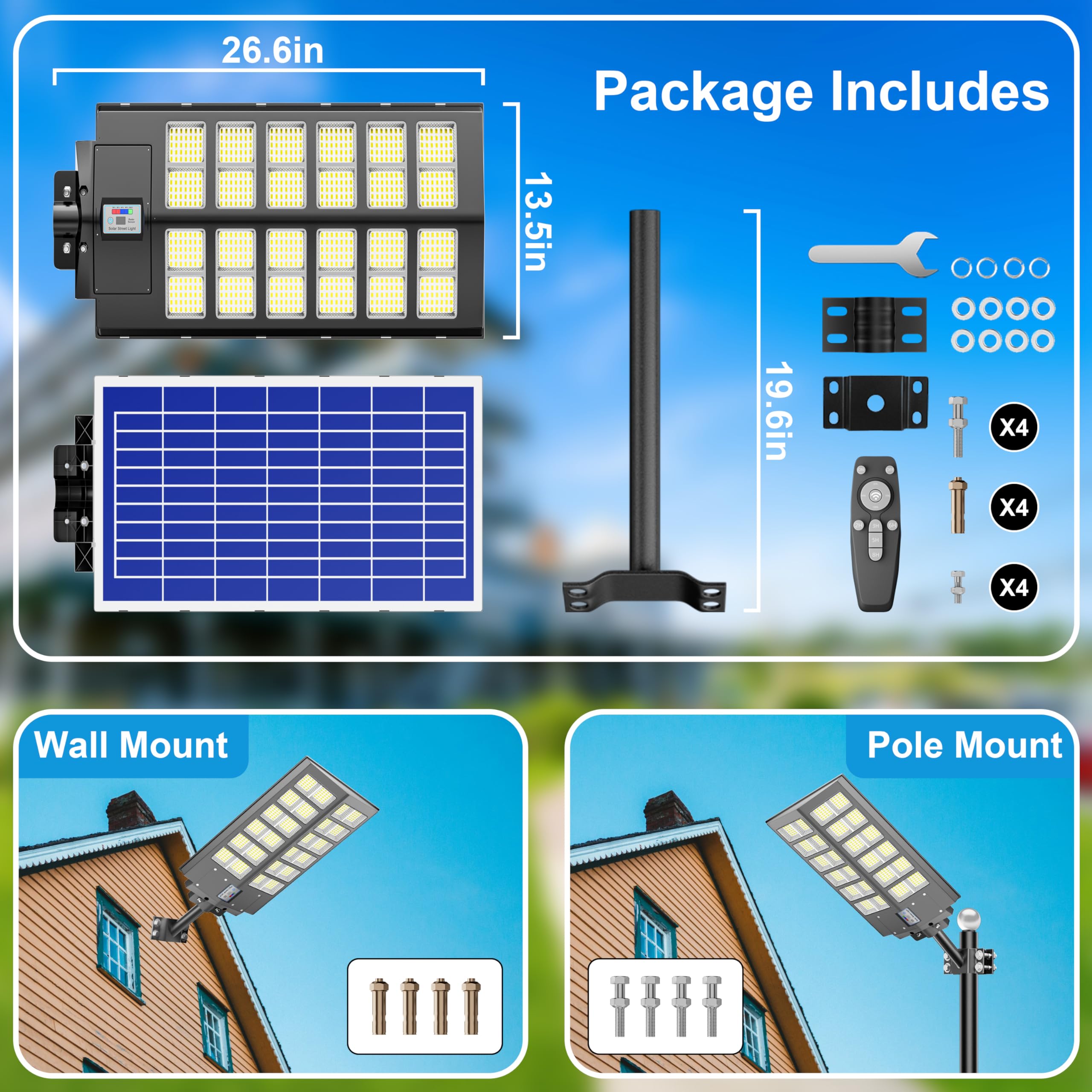 4800W Solar Street Light - 240,000LM Dusk to Dawn Outdoor Lighting - IP67 Waterproof with Motion Sensor - Solar Powered Parking Lot Lights for Yard, Road, Pathway & Driveway - Energy Efficient Wide Angle Solar Lamp for Home & Commercial Use