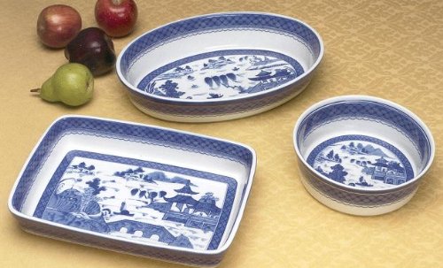 Premium Blue Canton Rectangular Baking Dishes - 3-Piece Ceramic Oven Safe Set for Casseroles, Lasagna & Desserts | Perfect for Holiday Cooking, Family Dinners & Potlucks