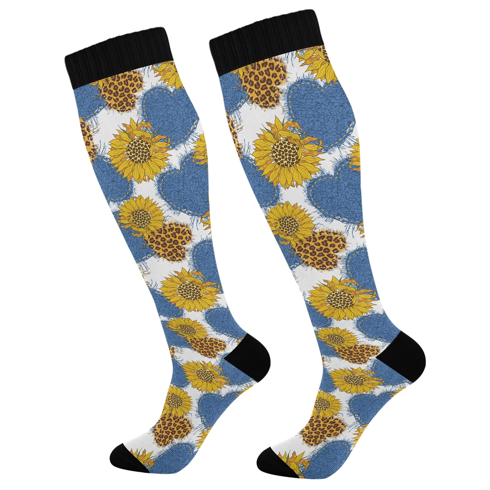Blue Heart Sunflower Compression Socks for Women & Men - Medical Grade Circulation Support Socks for Running, Cycling, Sports & Nursing - Perfect for Workouts, Travel & Long Shifts