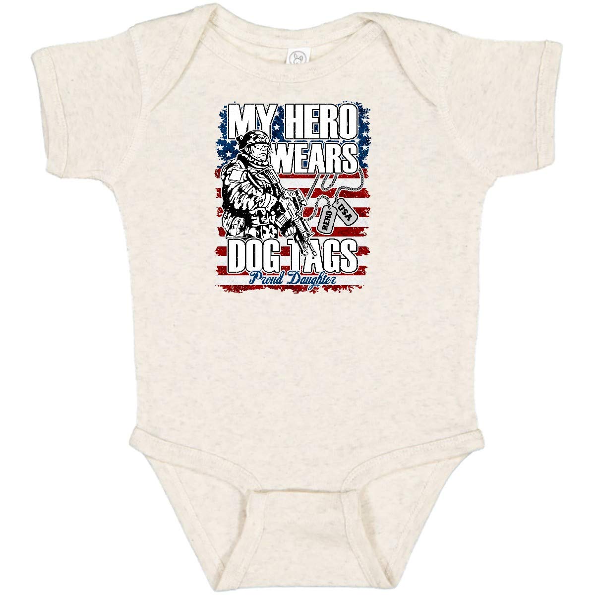 Inktastic Military Proud Daughter Hero Wears Dog Tags Girls Baby Bodysuit - Patriotic Onesie for Army Kids, Comfortable Cotton Infant Outfit - Perfect for Veterans Day, Military Appreciation Events & Family Photos