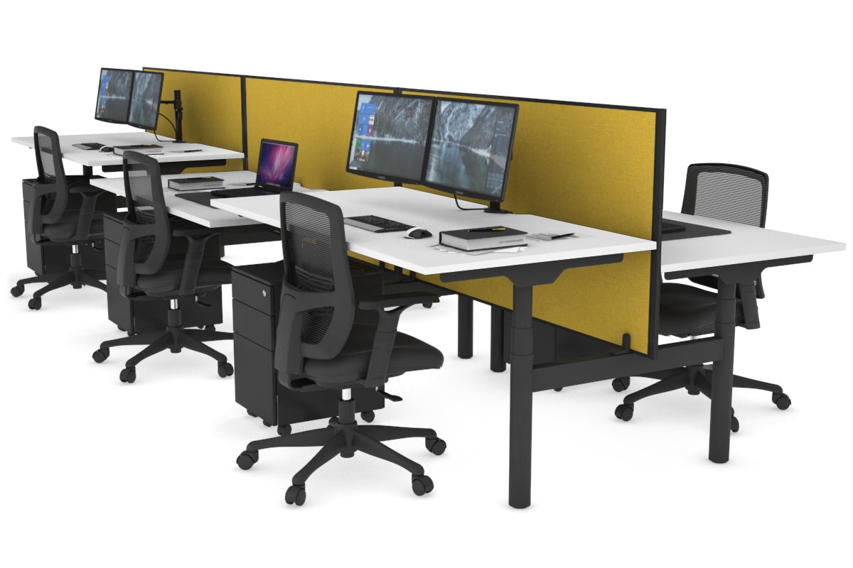 Flexi Premium Height Adjustable 6-Person H Bench Workstation - Black Frame [1200L x 800W with Cable Management] - Ideal for Office, Coworking Spaces & Home Offices