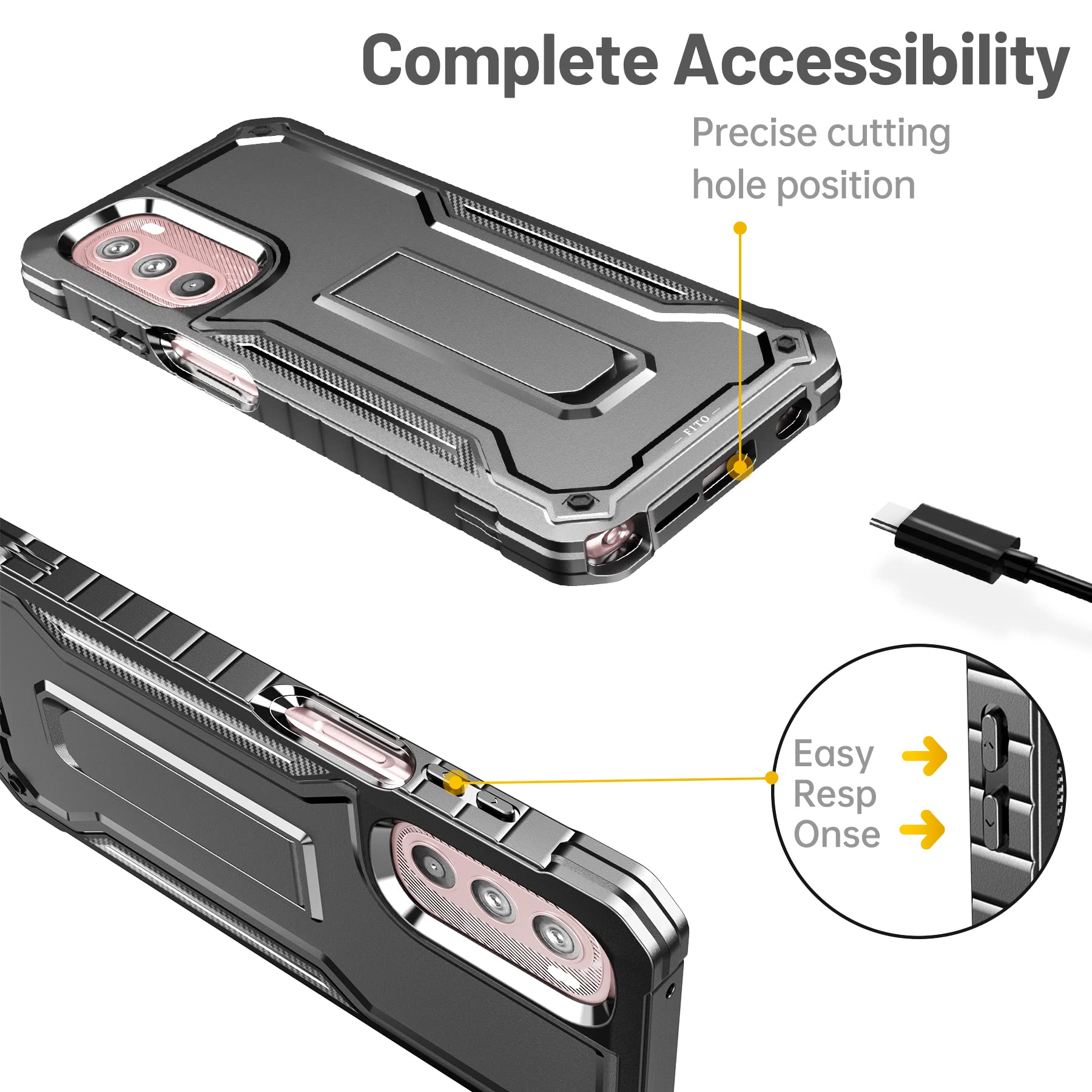 Shockproof Heavy Duty Case for Moto G Stylus 2022 - Dual Layer Protective Phone Cover with Built-in Kickstand & Screen Protector | Black | Perfect for Outdoor Activities, Work & Travel