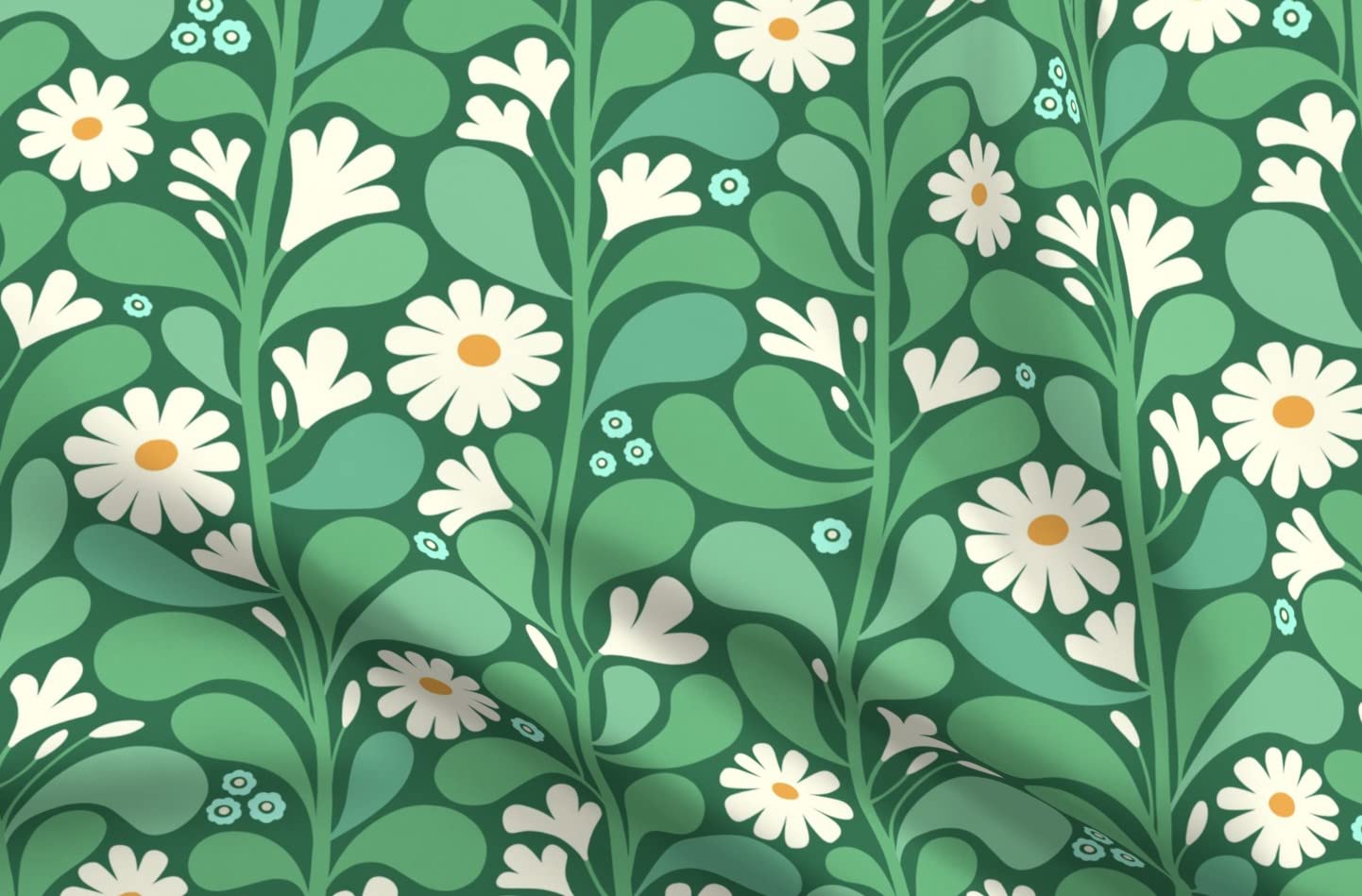 Daisies Floral Printed Chiffon Fabric - Fat Quarter for Sewing, Fashion Apparel, Dresses & Home Decor | Spring Nature Botanical Leaves Design | Perfect for DIY Crafts, Quilting & Upholstery Projects