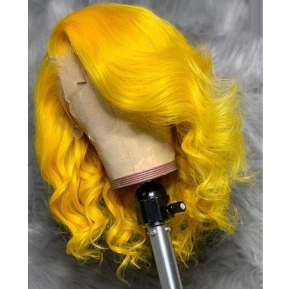 13x4 Lace Front Human Hair Wig - Yellow Body Wave 14 Inch with Pre Plucked Bleached Knots 130% Density for Black Women | Perfect for Daily Wear, Parties & Special Occasions