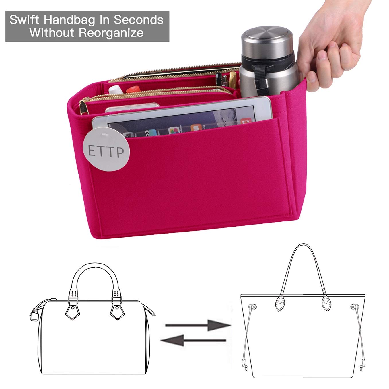 Premium Felt Purse Organizer Insert for LV Speedy, Neverfull & Tote Bags - 5 Sizes for Handbag Storage & Shape Protection | Perfect for Travel, Work & Daily Organization