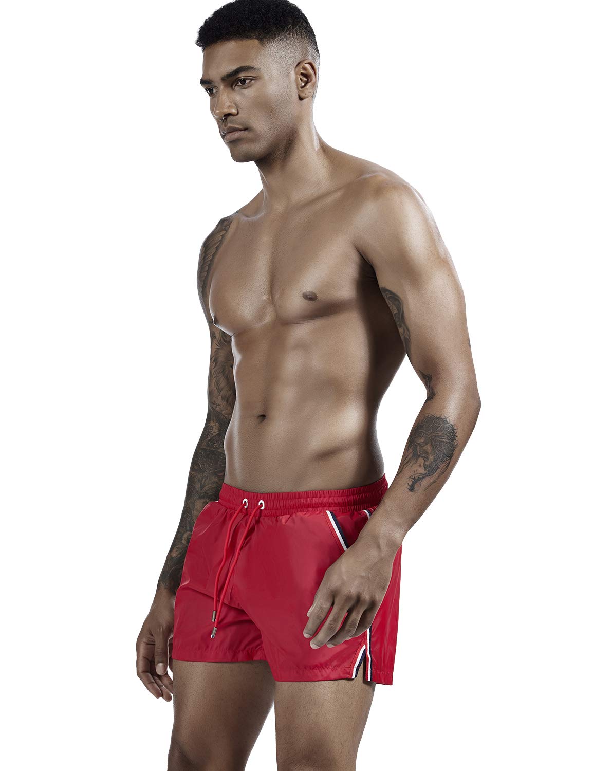 SEOBEAN Men's Low Rise Swim Shorts with Side Stripes - Quick Dry, Stretch Fabric for Beach, Surfing, Gym & Fitness Workouts | Perfect for Swimming, Running & Summer Outdoor Activities