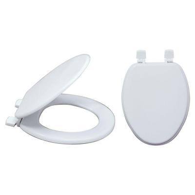 EZ FLO 65907 Elongated Wood Toilet Seat in White - Durable & Comfortable Bathroom Upgrade for Home, Office & RV Use