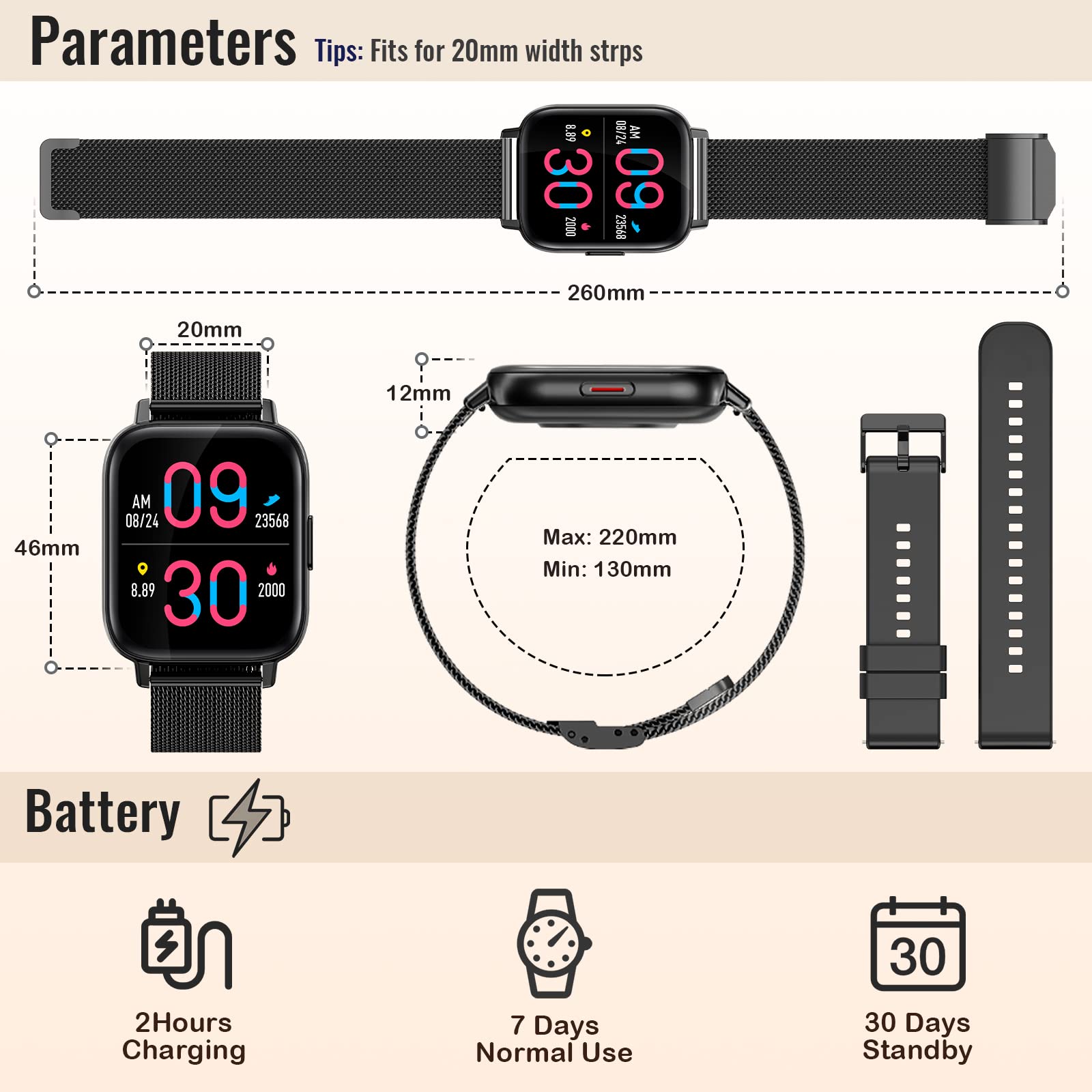 Smart Watches for Men & Women - Bluetooth Fitness Tracker with Heart Rate, Blood Pressure & Sleep Monitor - Waterproof Activity Watch for Android & iOS - Receive Calls & Texts - Perfect for Running, Swimming & Daily Use
