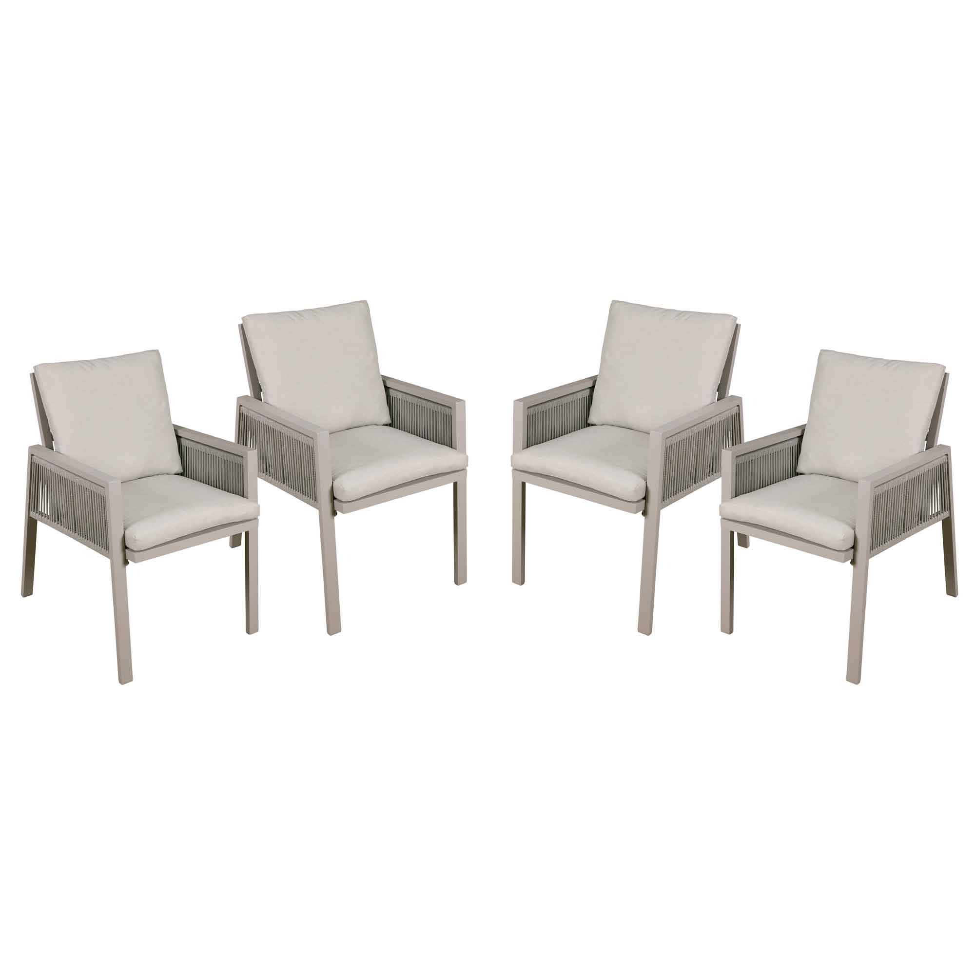 Fusion Garden & Patio Aluminum Dining Chairs with Armrests - Set of 4 Light Grey DG50 - Outdoor Furniture for Backyard, Deck, Poolside & Restaurant Use