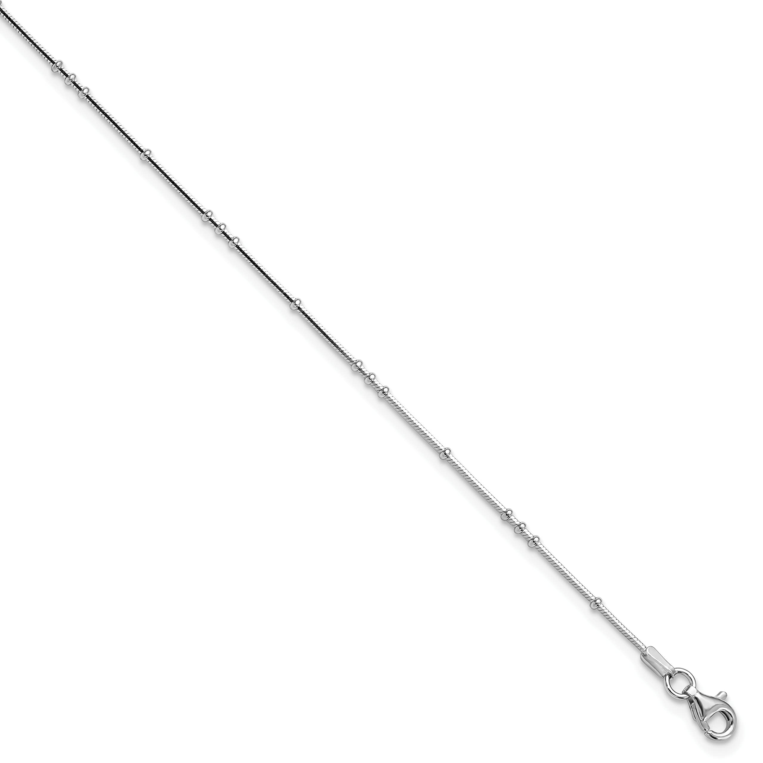 Elegant Avariah Solid Sterling Silver Rhodium-Plated Beaded Anklet with 1-inch Extension - 10