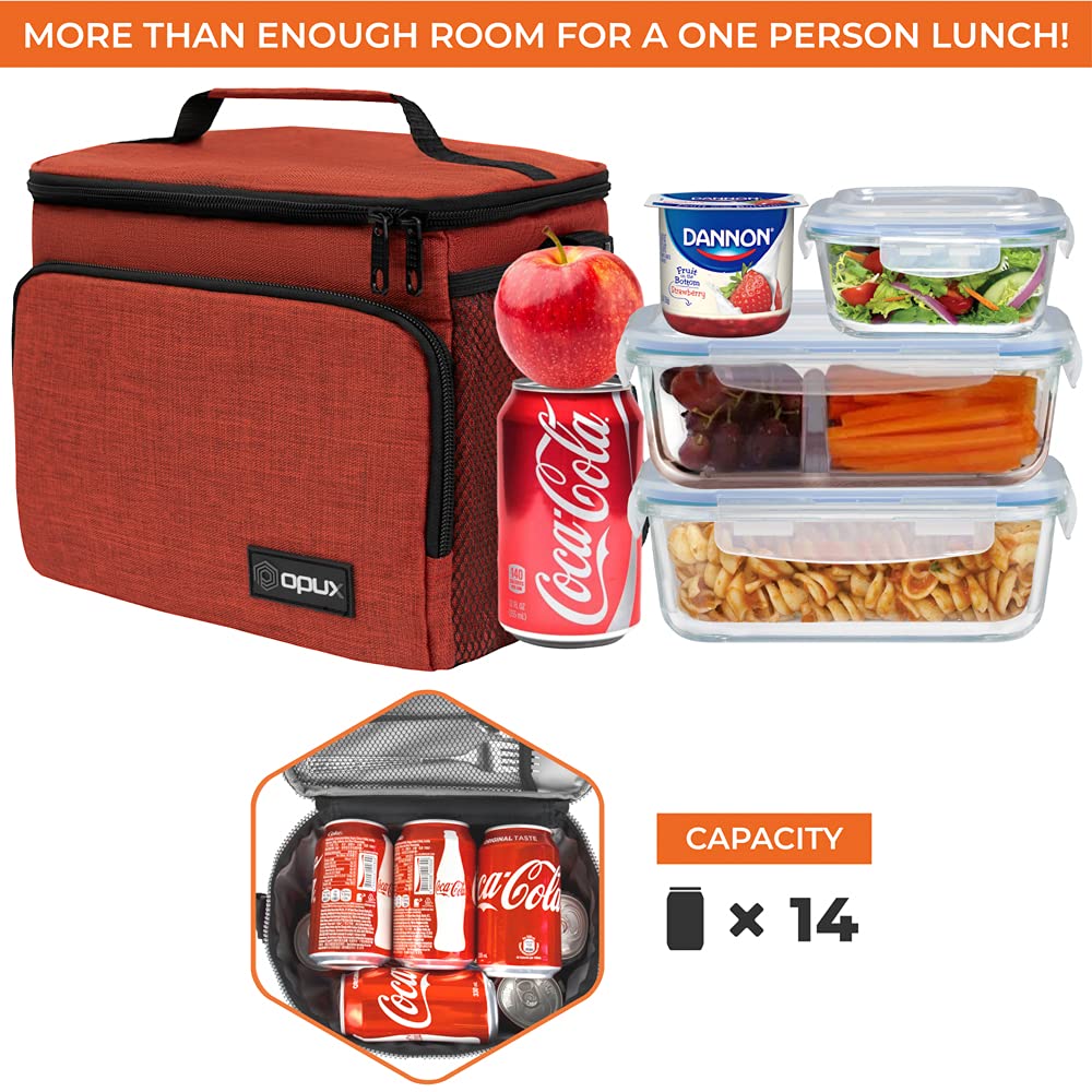 **OPUX Insulated Lunch Bag for Men & Women - Leakproof Soft Lunch Box for Office, Work, School, Picnic - Shoulder Strap Cooler Bag for Kids, Adults, Boys & Girls - Medium Lunch Tote (Heather Red) - Perfect for Meal Prep, Travel & Outdoor Activities**