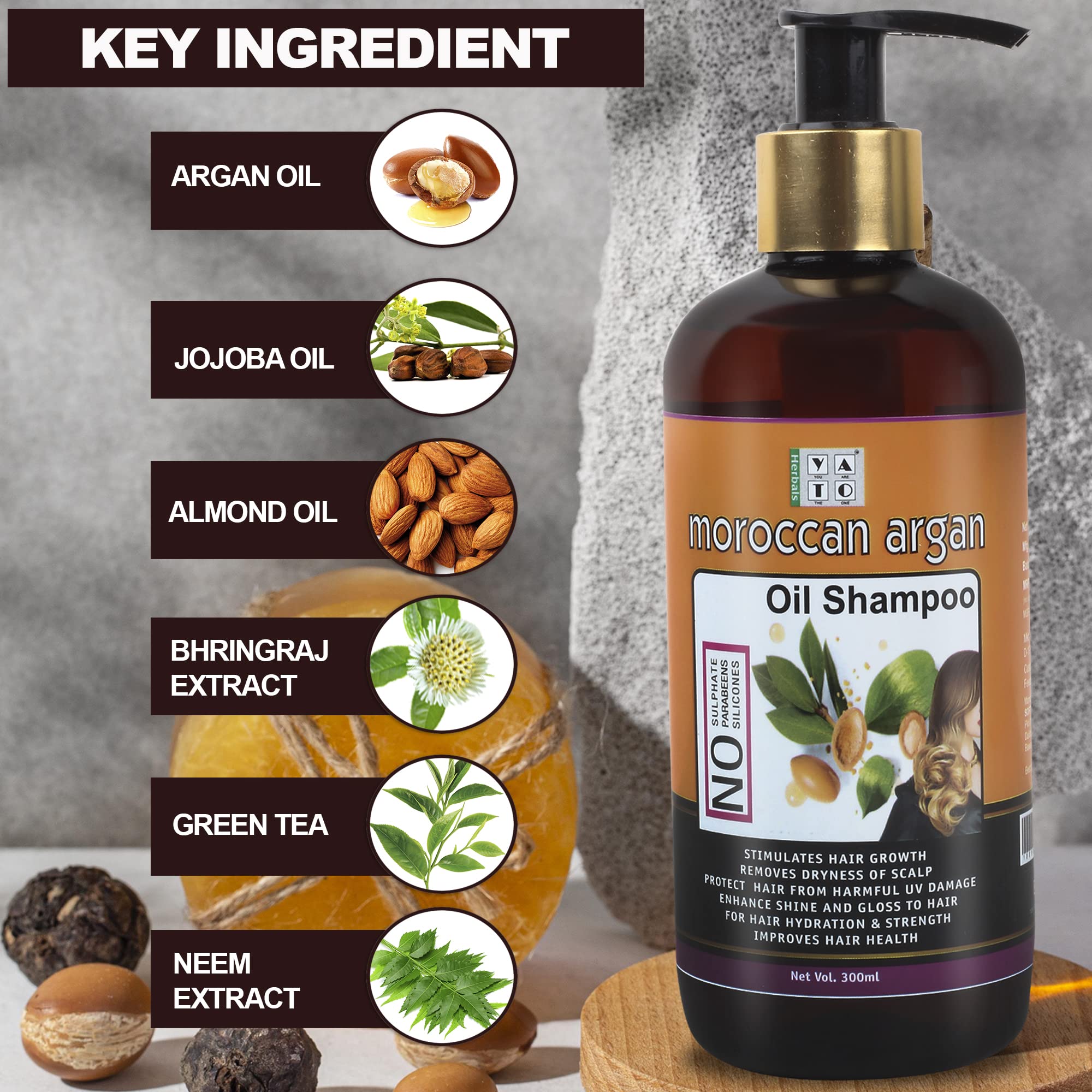 Yato Herbals Moroccan Argan Oil Hair Care Combo Set - 300ml Shampoo & 200ml Non-Sticky Hair Oil for Healthy Scalp & Shiny Hair - Sulfate-Free & Nourishing Treatment for Dry, Damaged Hair - Perfect for Daily Hair Care & Salon-Quality Results at Home