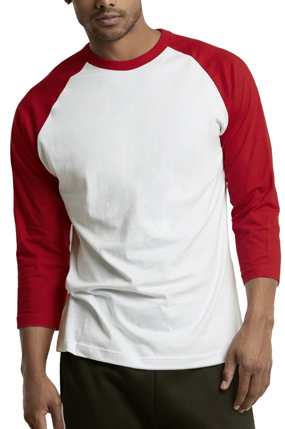 DailyWear Men's Casual 3/4 Sleeve Plain Baseball Cotton T-Shirts - Breathable & Comfortable (Red/White, X-Large) for Sports, Outdoors & Everyday Wear