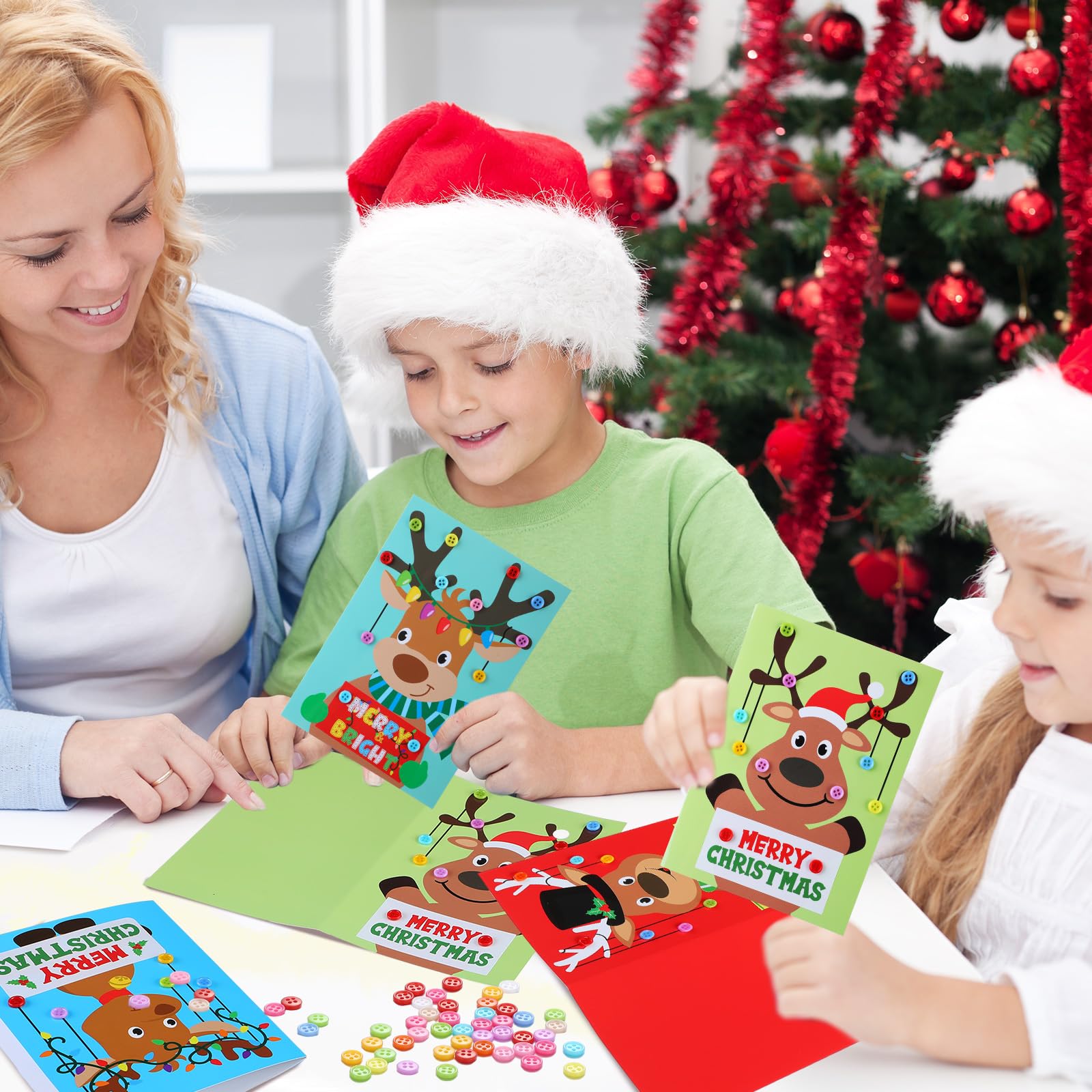 24pcs DIY Reindeer Christmas Card Kit for Kids - Xmas Crafts & Party Decor