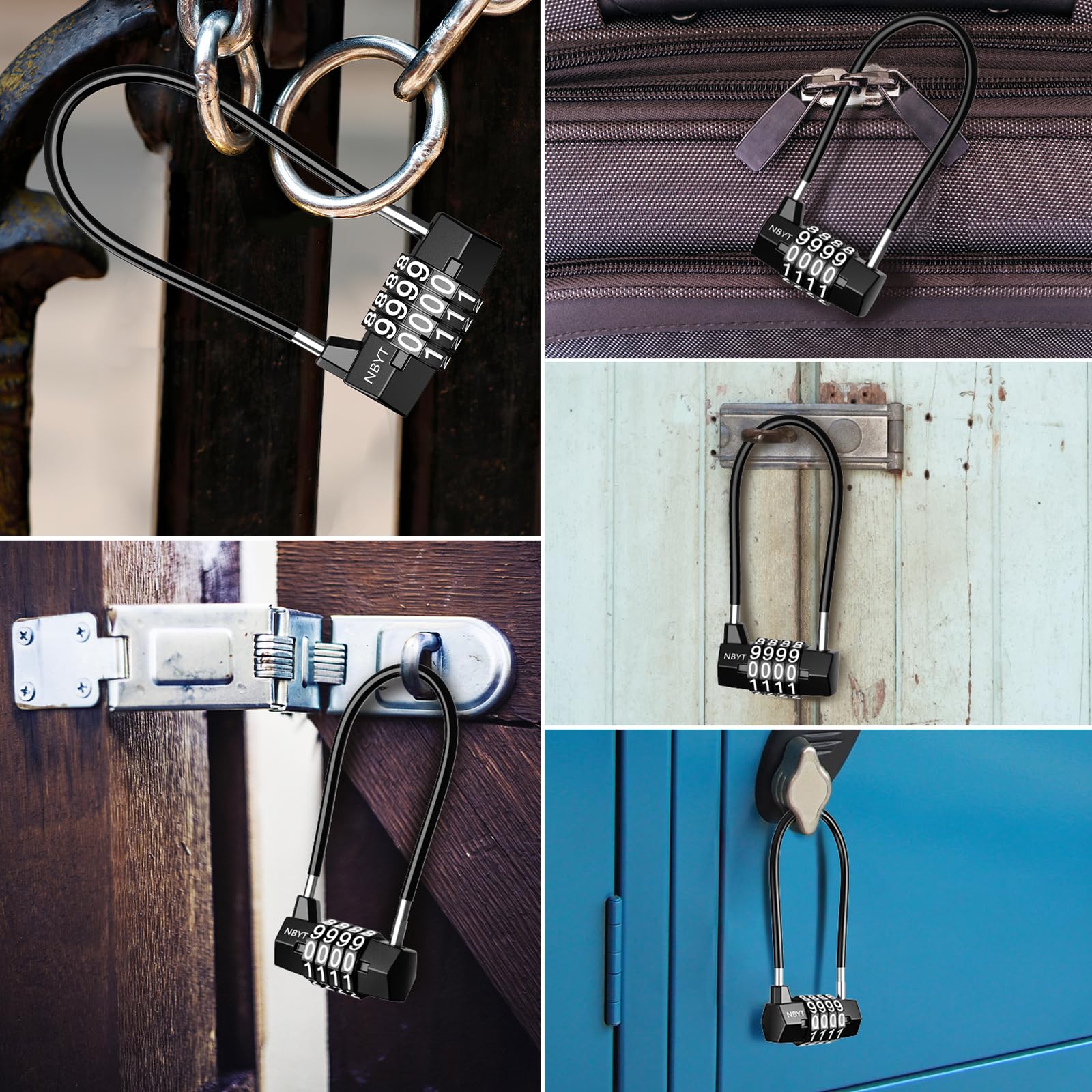 ORIA 4 Digit Combination Lock with Steel Cable - Long Shackle Padlock, Resettable & Durable Handheld Lock for Gym Locker, Cabinet, Travel Bag, Luggage, School, Toolbox - Secure Your Valuables at Home, Gym & On The Go