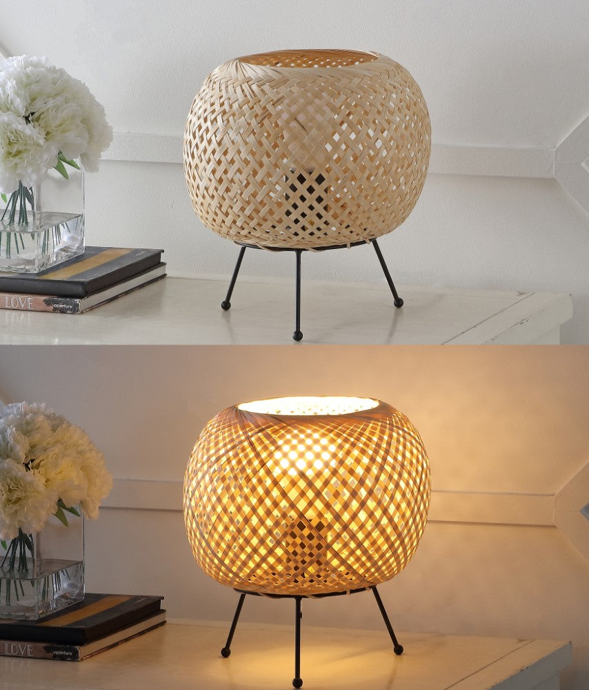 Bohemian Rustic Iron and Rattan LED Mini Table Lamp with Smart Bulb - 10.75