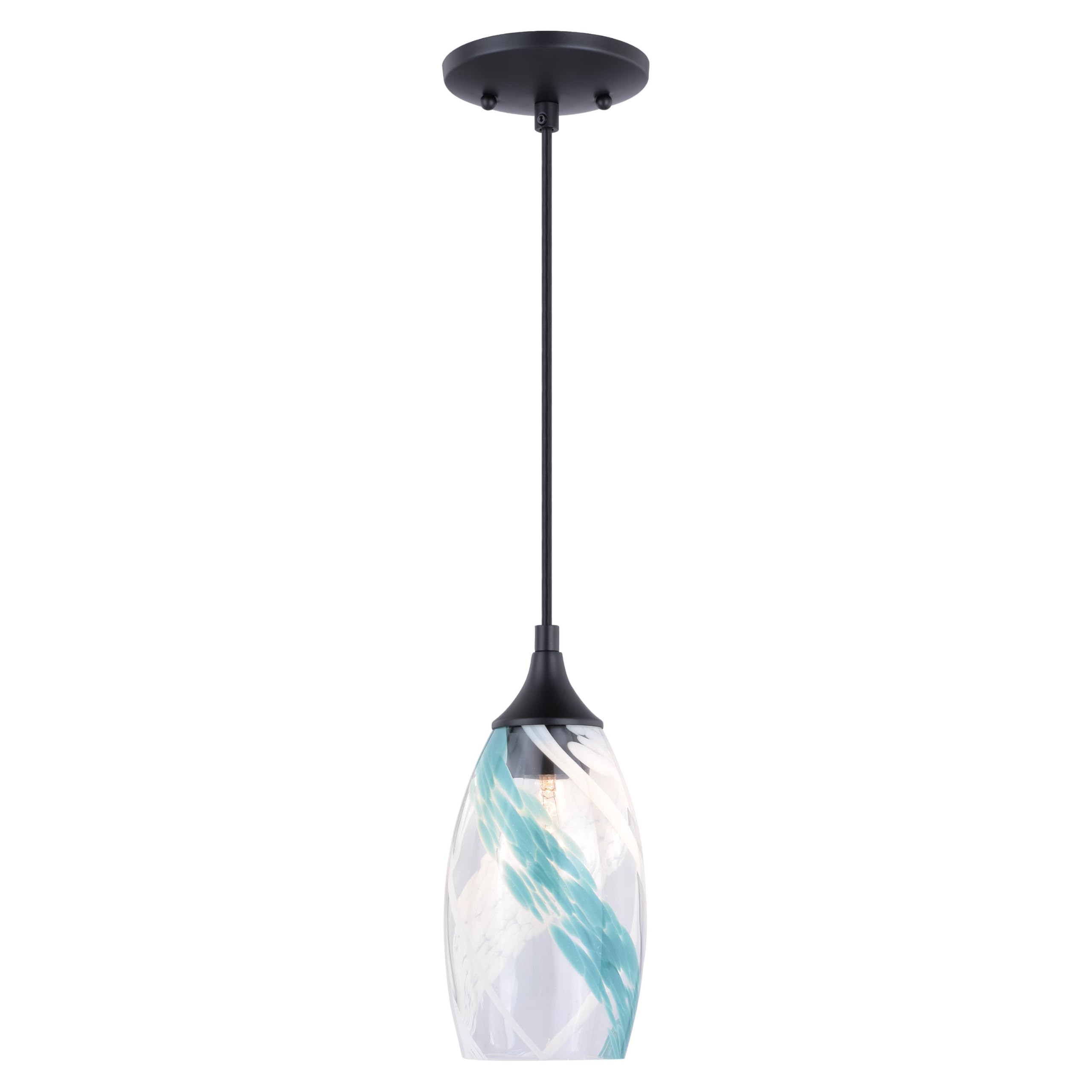 VAXCEL Milano Bronze Mini Pendant Ceiling Light with Blue Glass Shade - Perfect for Kitchen Island, Dining Room, and Bedroom Lighting