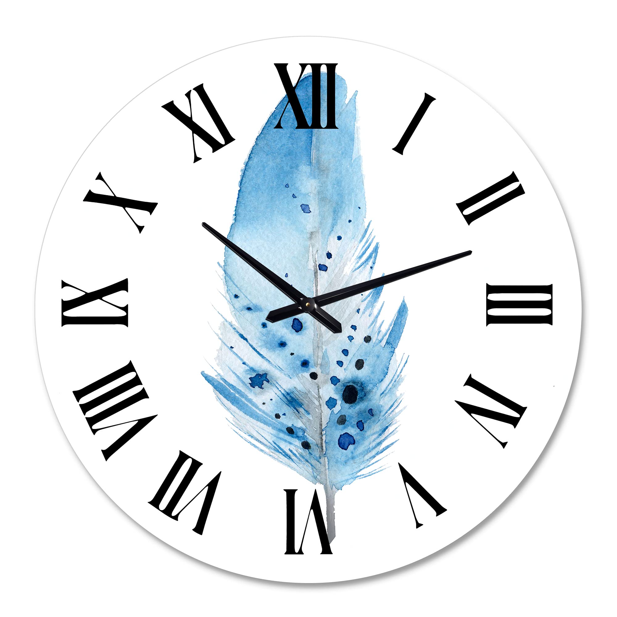 Bohemian Blue Boho Feathers Wall Clock - Large Spiritual Decor for Living Room, Bedroom & Office | Unique Eclectic Design for Home & Workspace
