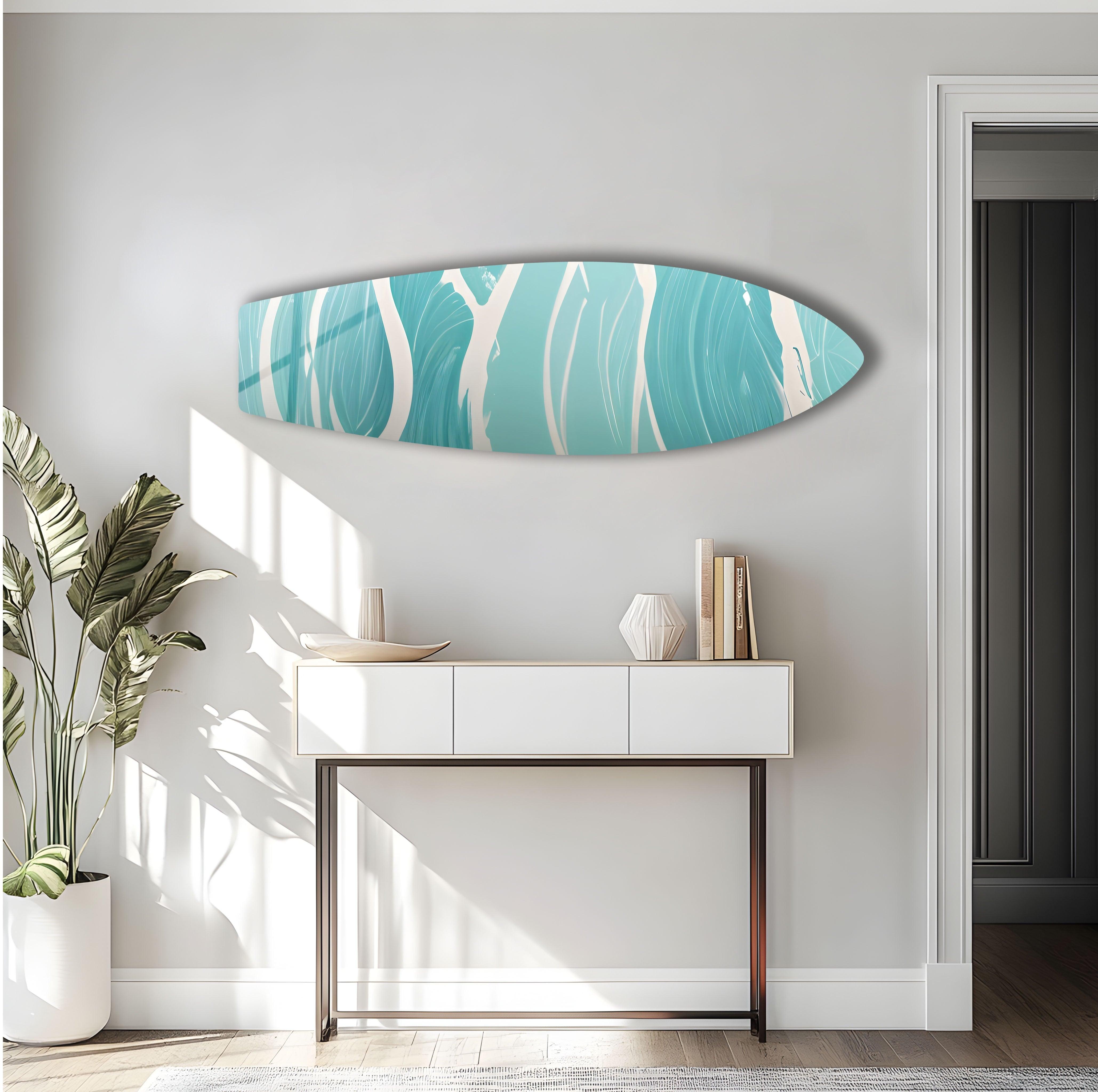 Blue Sea Wave Surfboard Wall Art - Coastal Beach Decor for Living Room, Bedroom & Office - Perfect Surfing Theme Home Decoration