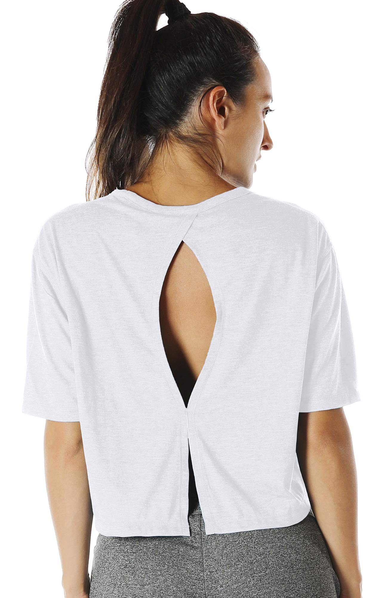 icyzone Open Back Workout Top - Women's Yoga T-Shirt for Exercise & Activewear | Perfect for Gym, Running & Yoga Sessions
