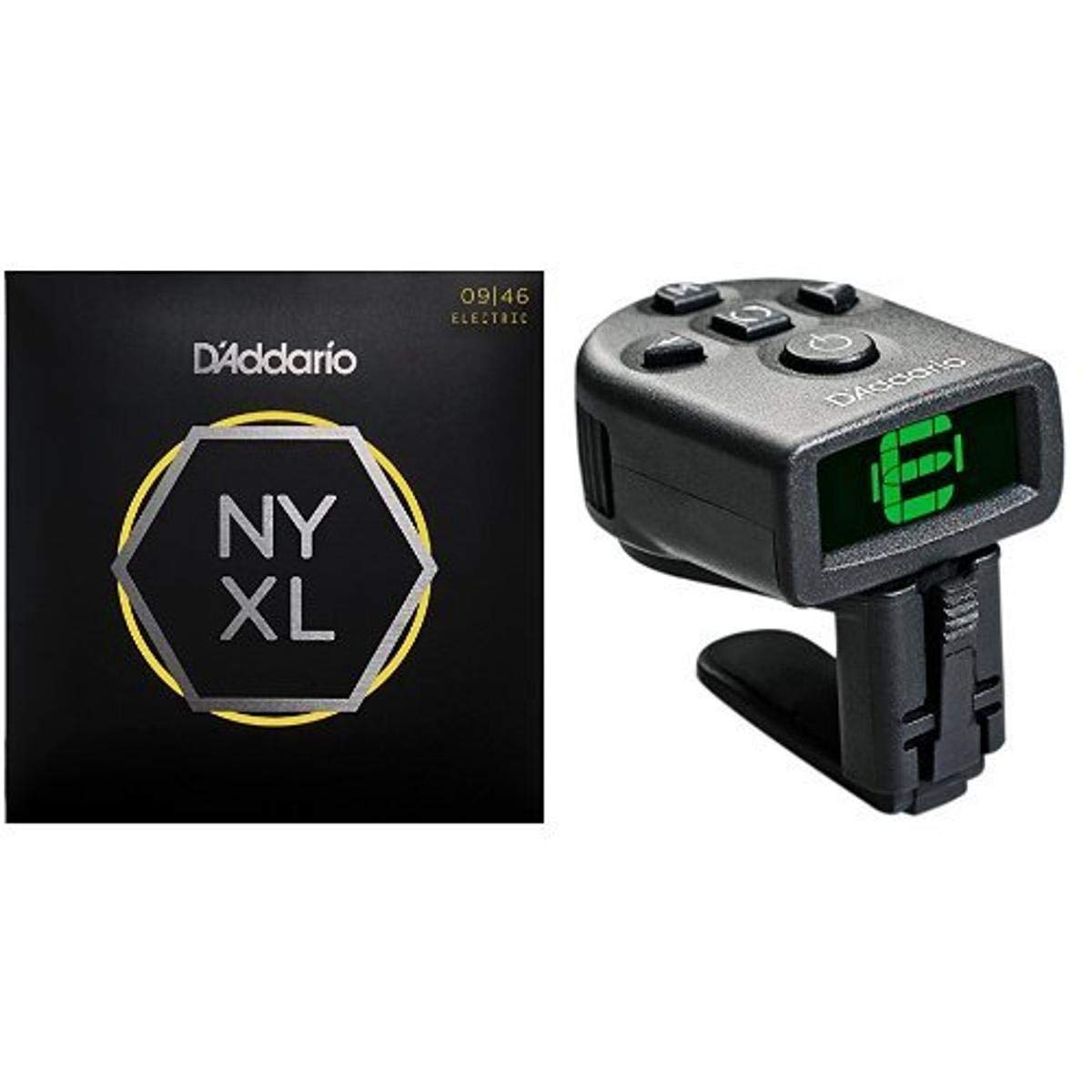 D'Addario NYXL Super Light Top / Regular Bottom Electric Guitar Strings with NS Micro Tuner Bundle - Perfect for Rock, Blues & Studio Recording