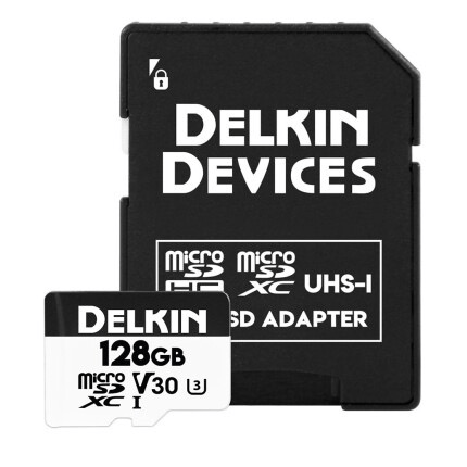 Delkin 128GB ACTION HYPERSPEED U3 V30 microSDXC Memory Card - High Speed for 4K Video, Action Cameras, Drones & Gaming - Fast Data Transfer & Reliable Storage