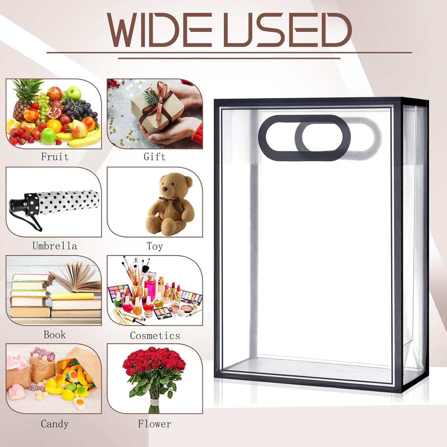 SATYAM KRAFT 6-Piece Clear Plastic Gift Bags with Handles - 18x26x8.5cm Small Black Translucent Goodie Bags for Birthday Parties, Weddings, Shopping, Festivals & Special Events | Perfect for Party Favors, Gift Wrapping & Event Decorations