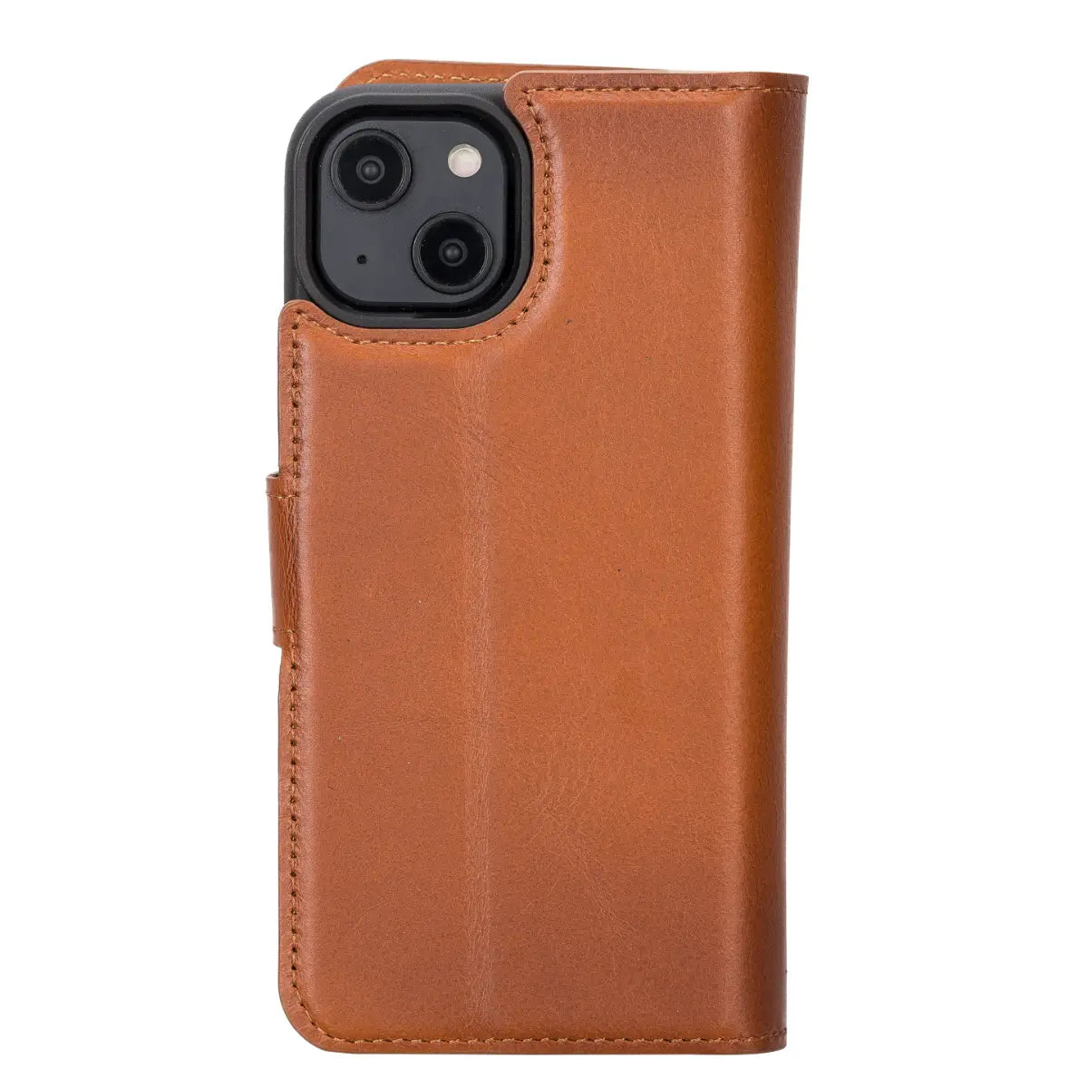 Premium Burnished Tan Leather Wallet Case for iPhone 14 - Slim Protective Cover with Card Slots | Perfect for Everyday Use, Travel & Business (iPhone 14 Case)