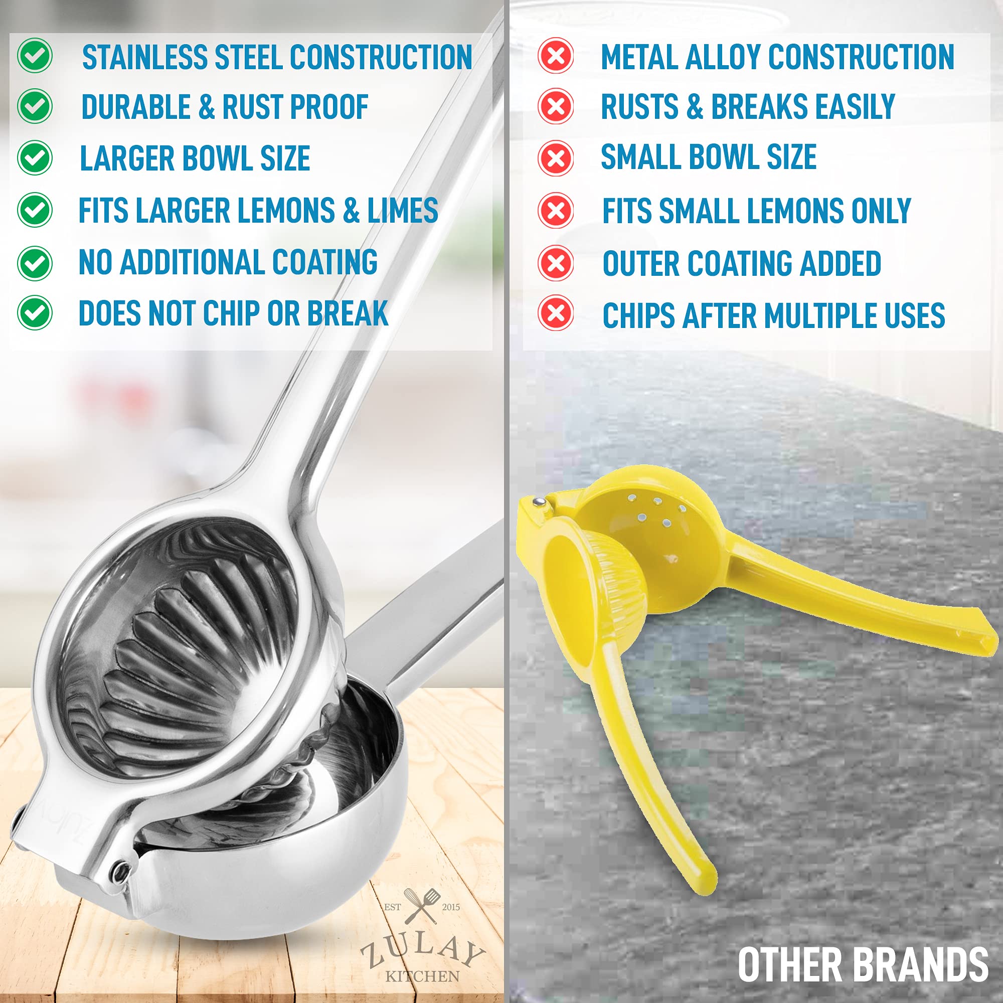 Premium Stainless Steel Lemon Squeezer - Heavy Duty Manual Citrus Juicer with Non-Slip Silicone Handles for Lime, Orange & Grapefruit - Large Metal Lemon Press for Bar, Kitchen & Cocktail Making (Green)