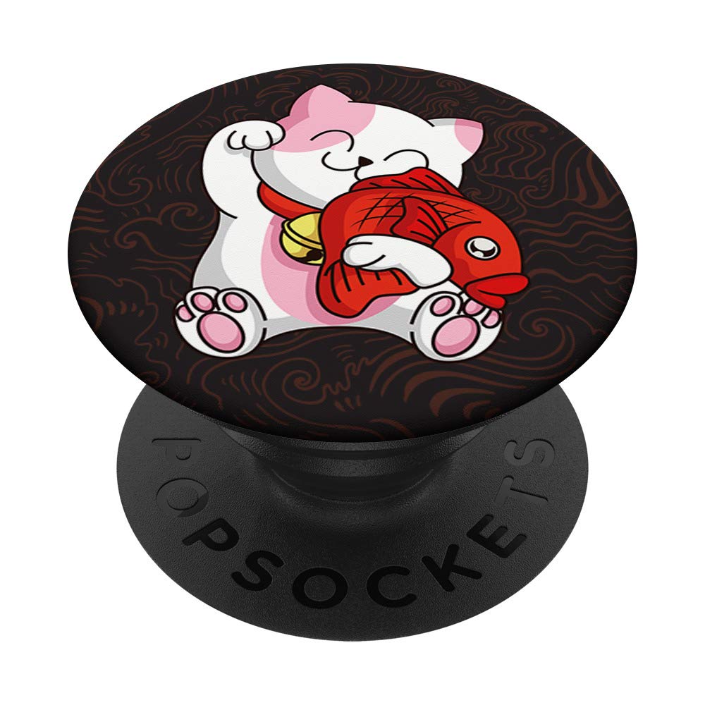 Lucky Maneki Neko Cat Statue - Japanese Beckoning Fortune Cat Figurine for Anime & Fish Lovers - Perfect Gift for Home, Office & Feng Shui Decor