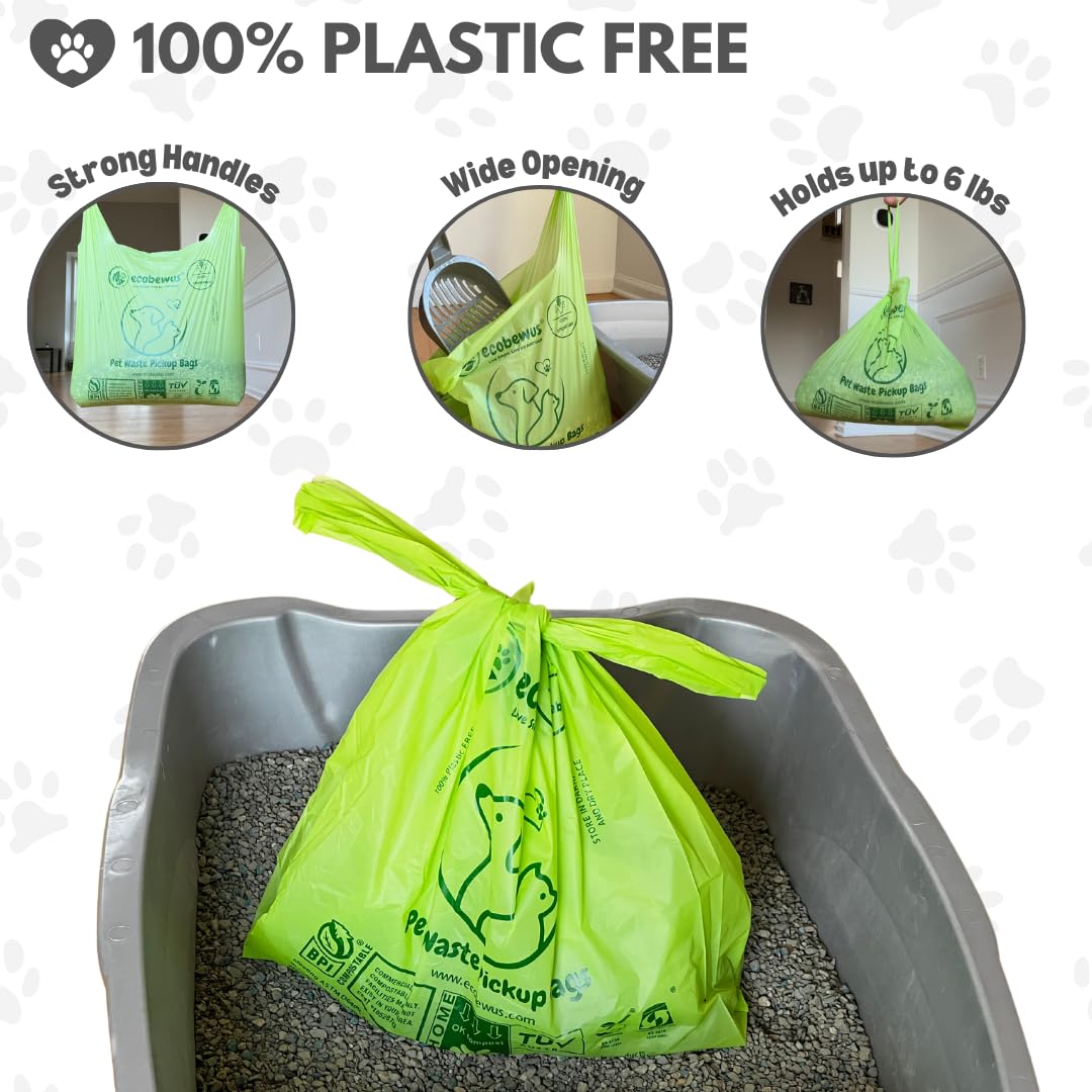 **Eco-Friendly 100% Compostable Pet Waste Bags (140 Count) – Plant-Based Biodegradable Dog Poop & Cat Litter Bags with Handles – Perfect for Dog Walks, Litter Boxes & Food Scrap Disposal**
