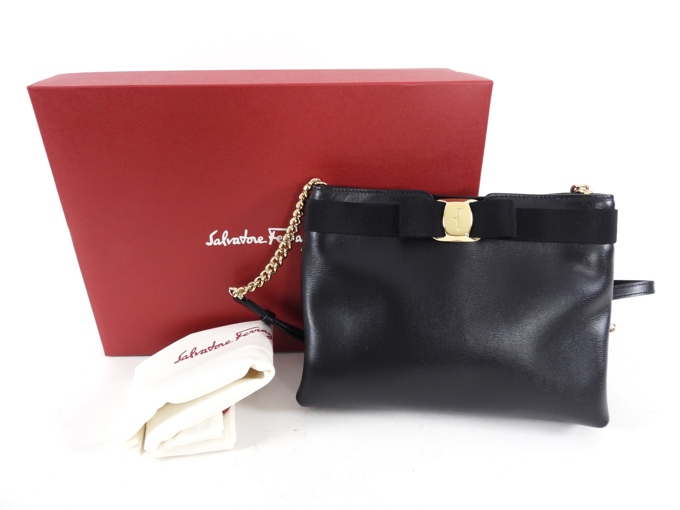 Ferragamo Black Leather Vera Crossbody Bag for Women | Luxury Designer Handbag | Perfect for Work, Travel & Evening Events