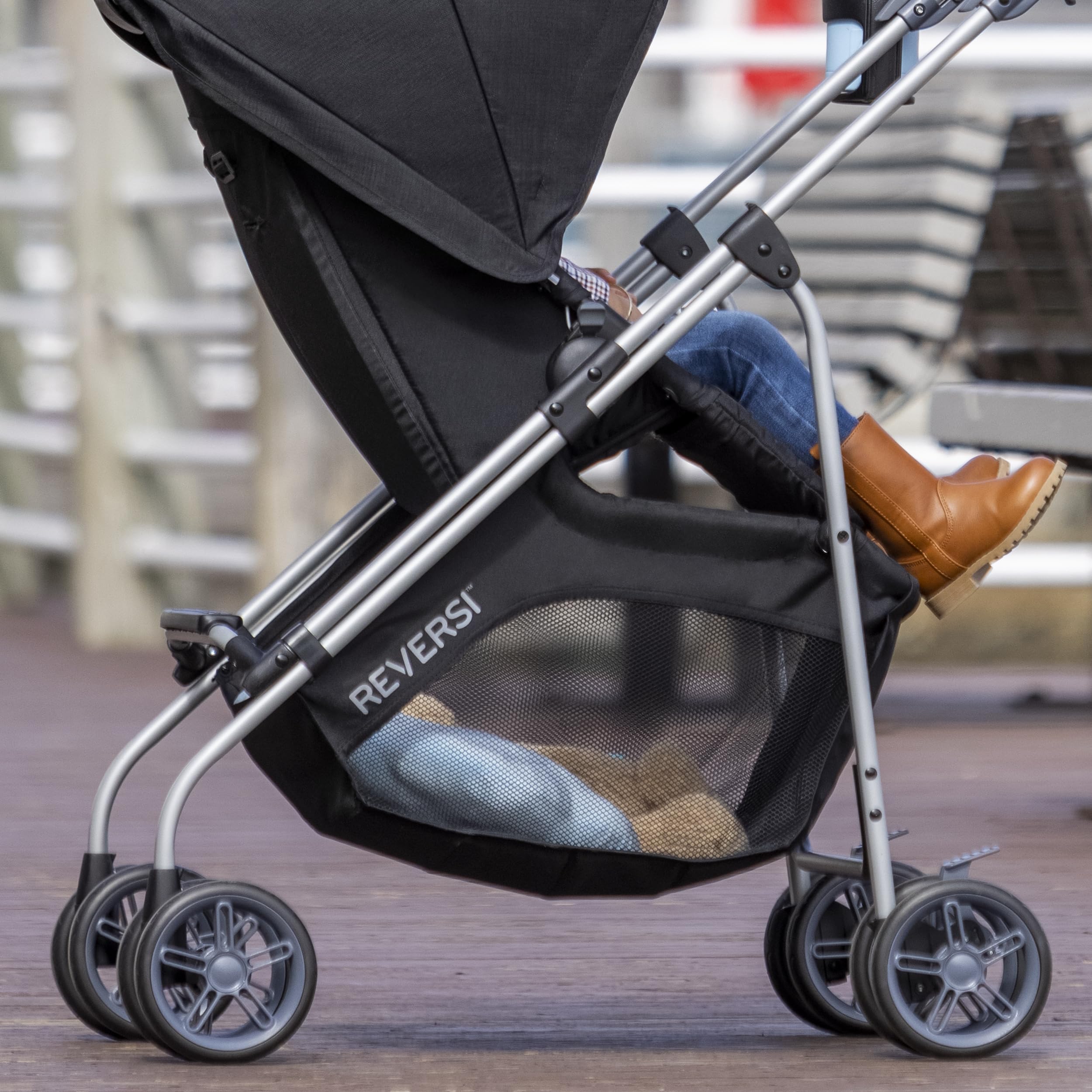 Evenflo Reversi Lightweight Reversible Stroller - Compact Foldable Baby Stroller with Adjustable Canopy & Parent Tray, Altair Black | Perfect for Travel, Shopping & Daily Walks