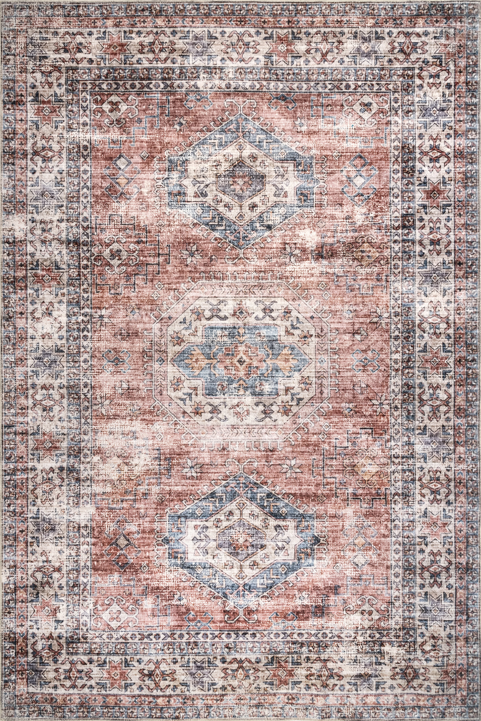 Zia Persian Spill Proof Washable Rug - Non-Slip Indoor Outdoor Area Rug - Brick Red - Perfect for Living Room, Bedroom, Kitchen & High Traffic Areas