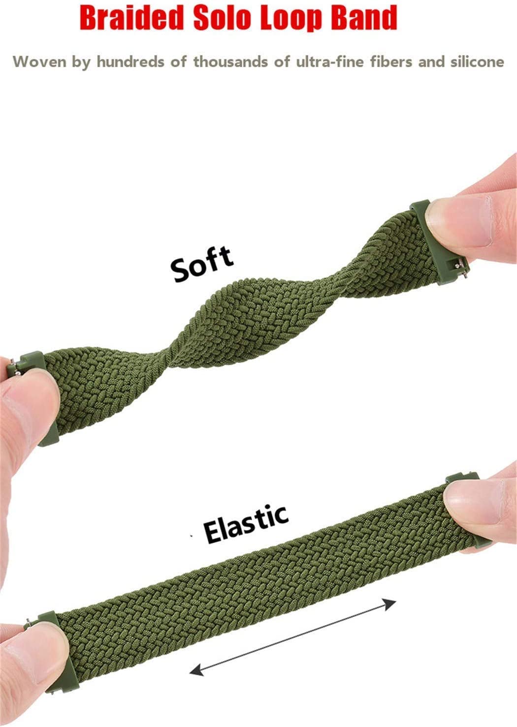 Braided Solo Loop Strap 22mm Compatible with Samsung Galaxy Watch 3 45mm/Galaxy Watch 46mm/Gear S3 Frontier/Classic & Huawei Watch GT/GT2 - Elastic Nylon Silicone Fabric Sports Band (Black) - Perfect for Running, Gym & Everyday Wear