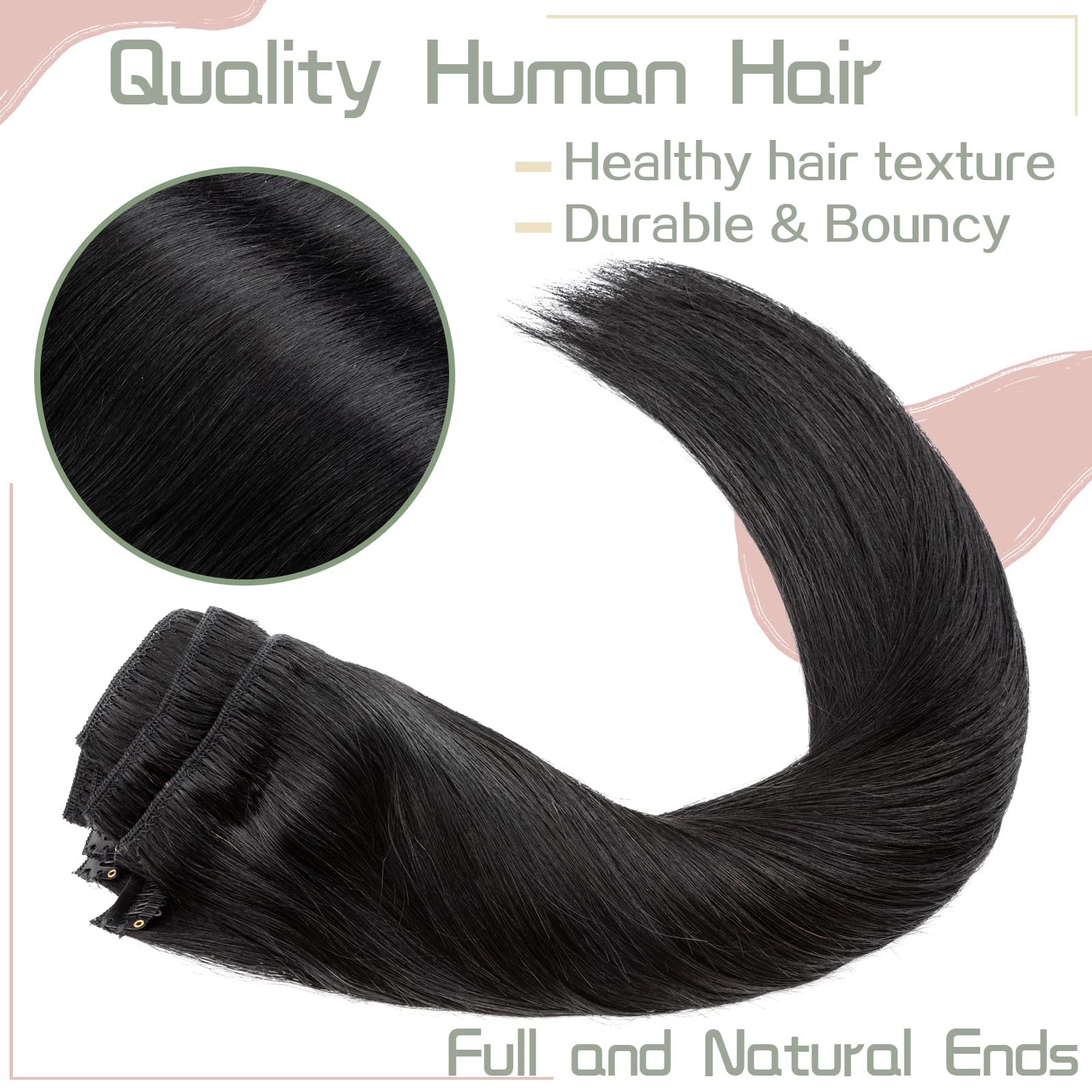 S-noilite 100% Remy Human Hair Clip-in Extensions - 8 Piece Double Weft Set (24 Inch, Jet Black #1) for Thick Voluminous Hair - 18 Clips for Secure Fit - Straight & Silky Natural Look - Perfect for Daily Wear, Parties & Special Occasions