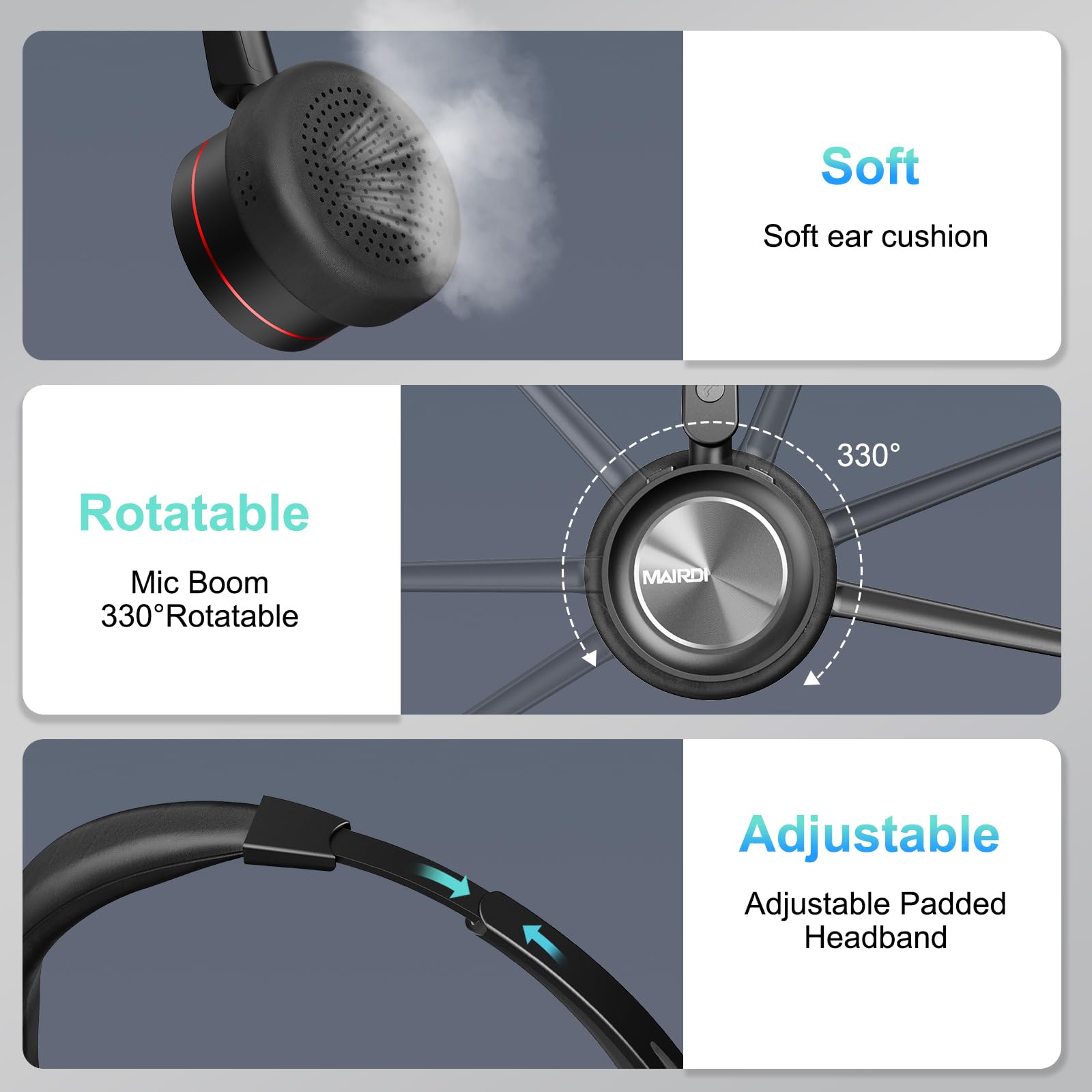MAIRDI Wireless Bluetooth Headset with Microphone - 5.2 Noise Canceling Headset for PC, Truck Drivers, Office & Call Center - 40H Playtime - Compatible with Teams, Skype, Zoom - Perfect for Remote Work, Online Meetings & Long Driving Shifts