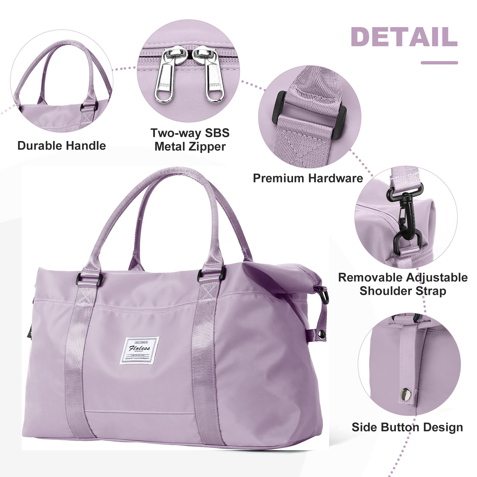 Light Purple Extra Large Travel Duffel Bag with Toiletry Bag - Women's Weekender Overnight Carry-on Gym Bag with Wet Pocket - Perfect for Travel, Gym, and Weekend Getaways