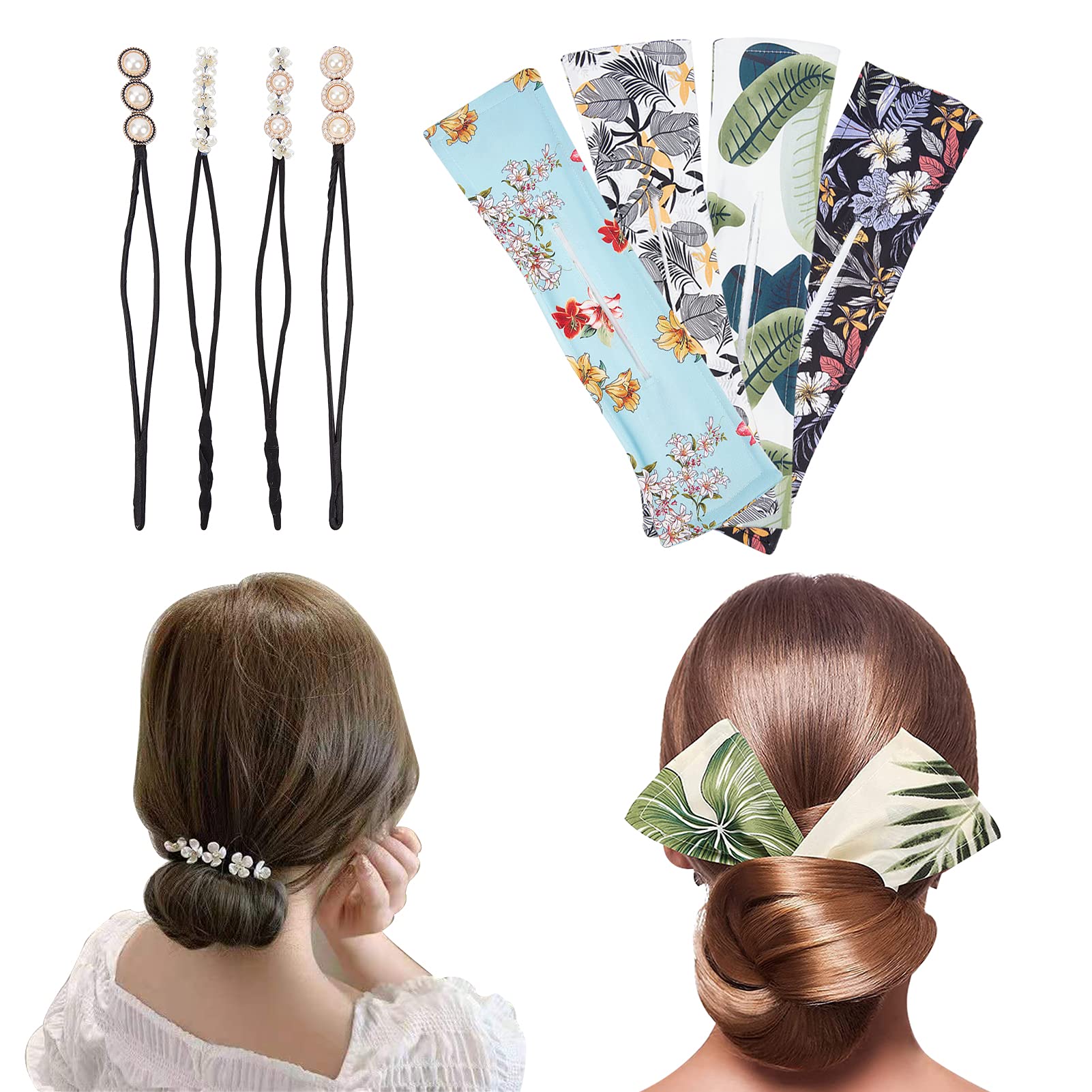 NICENEEDED 8Pcs Hair Donut Bun Maker Set - Reusable Flexible Hair Buns for Women & Girls - Quick Updo Hair Accessories for Summer, Parties & Everyday Styling