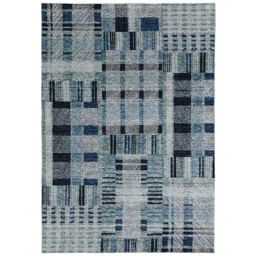 Moretti Hadron Area Rug 752B0 - Casual Blue Blocks & Bars Design, 3'3