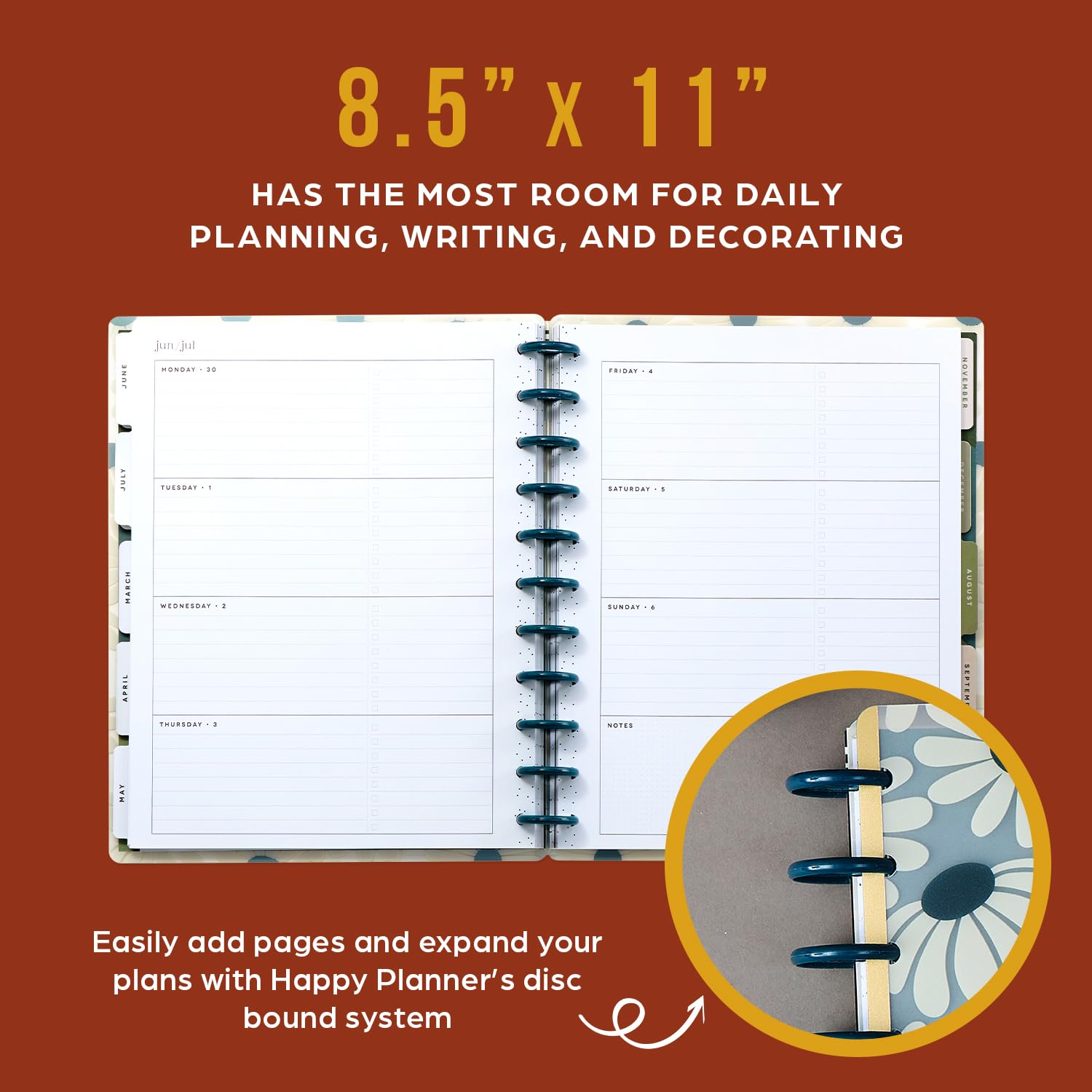 Happy Planner 2025 Disc-Bound 12-Month Planner - Daily Weekly Monthly Organizer, 8.5